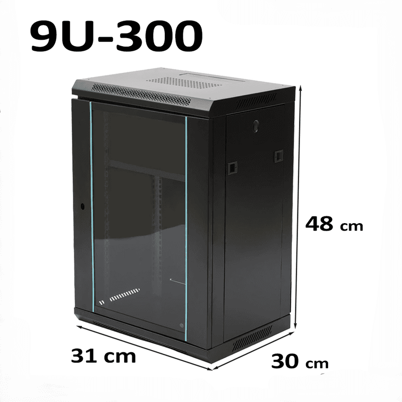 9U 10" Black Network Cabinet - 300mm Wall Rack for Patch Panel, Switch, LAN thumbnail 2