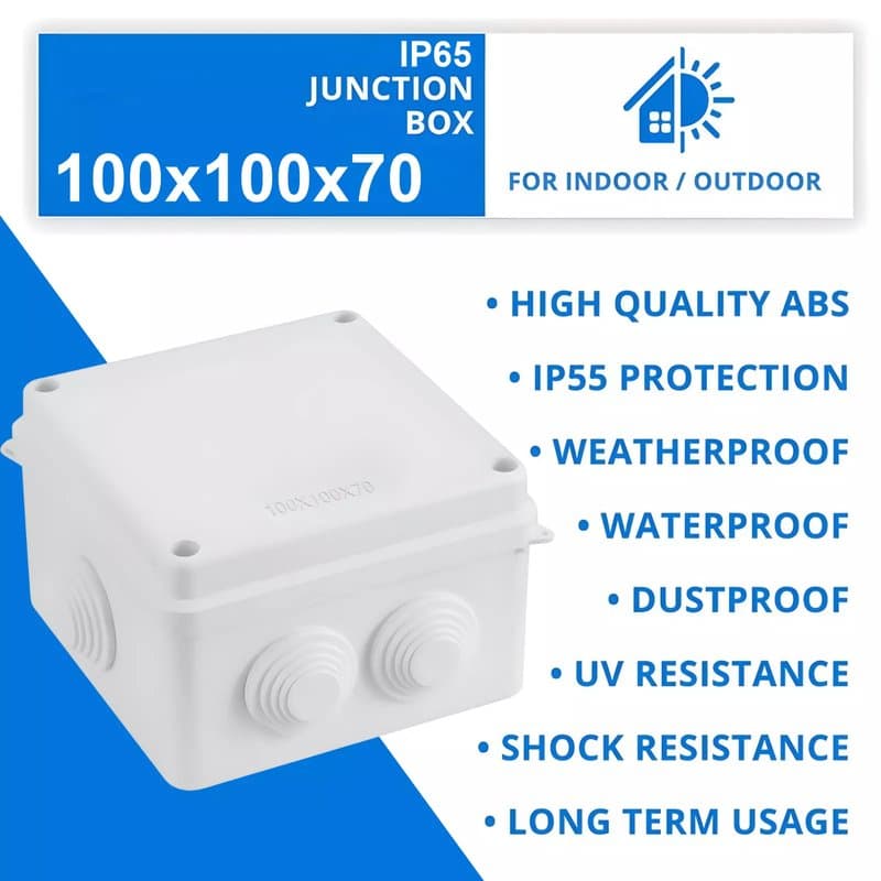 IP65 Waterproof Outdoor Junction Box - PVC Adaptable Enclosure (100x100x70mm, Grey) thumbnail 2