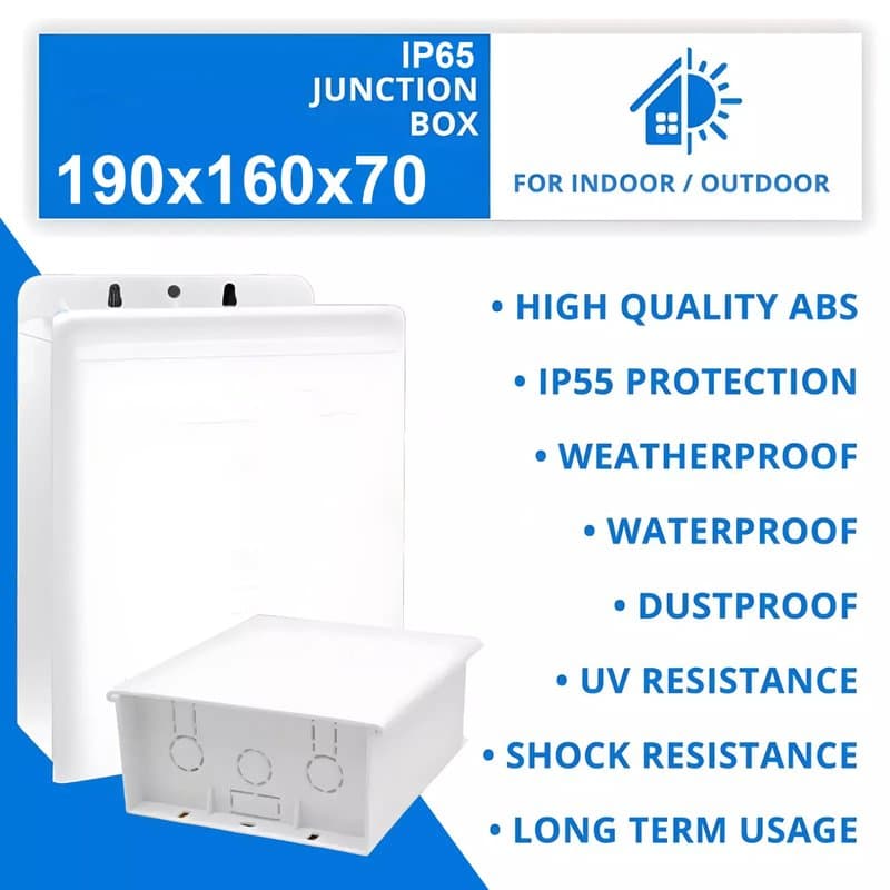 IP65 Waterproof Outdoor Junction Box - PVC Adaptable Enclosure (Grey, 190x160x70mm) thumbnail 2