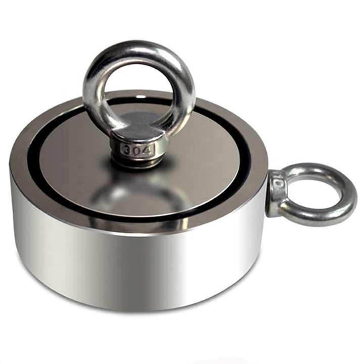 500KG Double-Sided Neodymium Fishing Magnet - 75mm with 2 Eyebolts