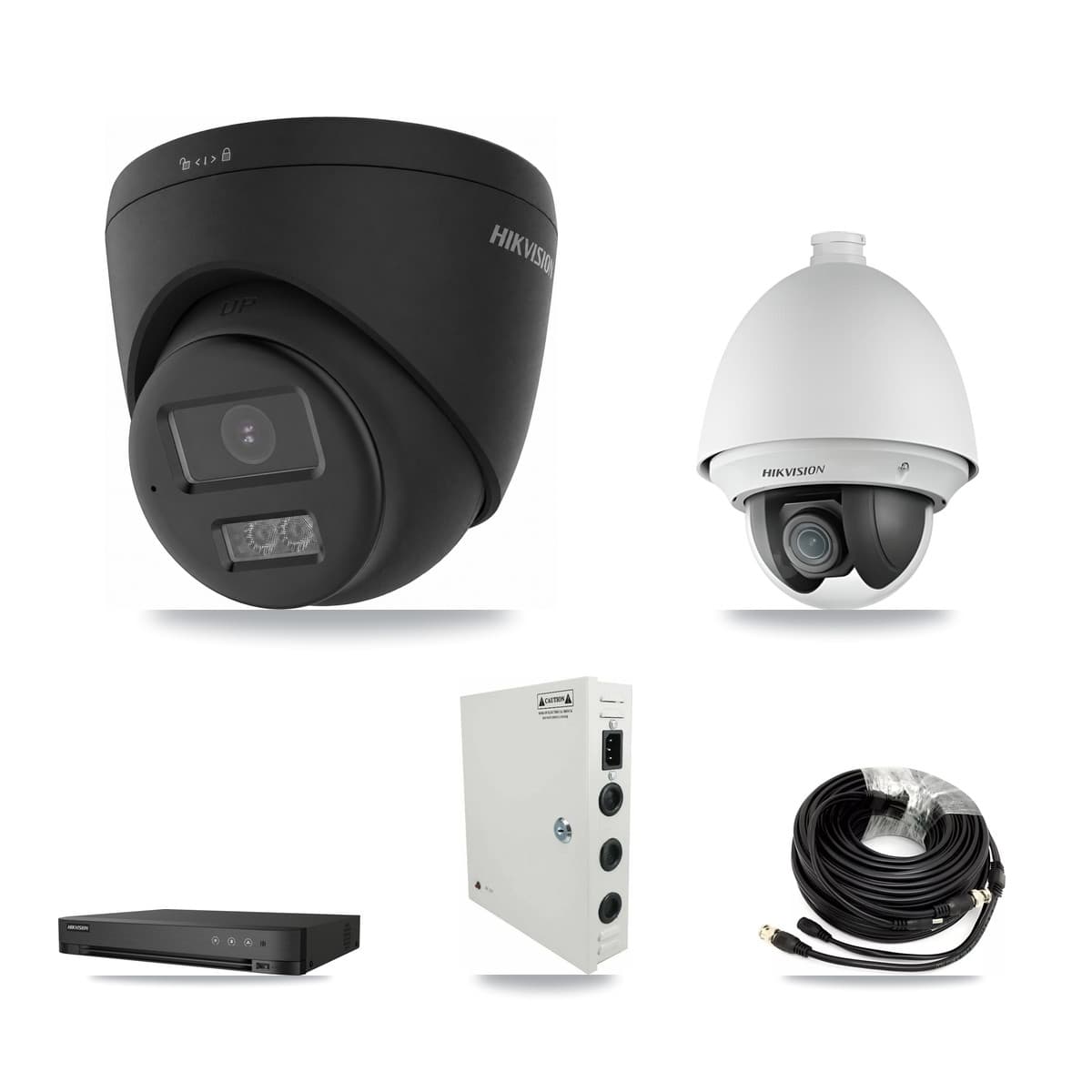 Hikvision 4-Channel 2MP – 4K CCTV Kit — 1 2MP PTZ + 3 Black 4K Turret Cameras + 8TB Recording - Image 1