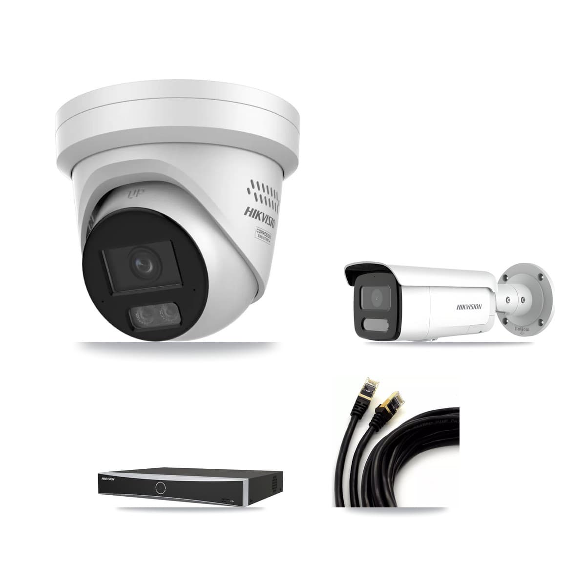 Hikvision 4-Channel 4MP CCTV Kit — 1 DS-2CD2347G3 Turret + 1 DS-2CD2T47G2H Bullet Cameras + 2TB Recording - Image 1
