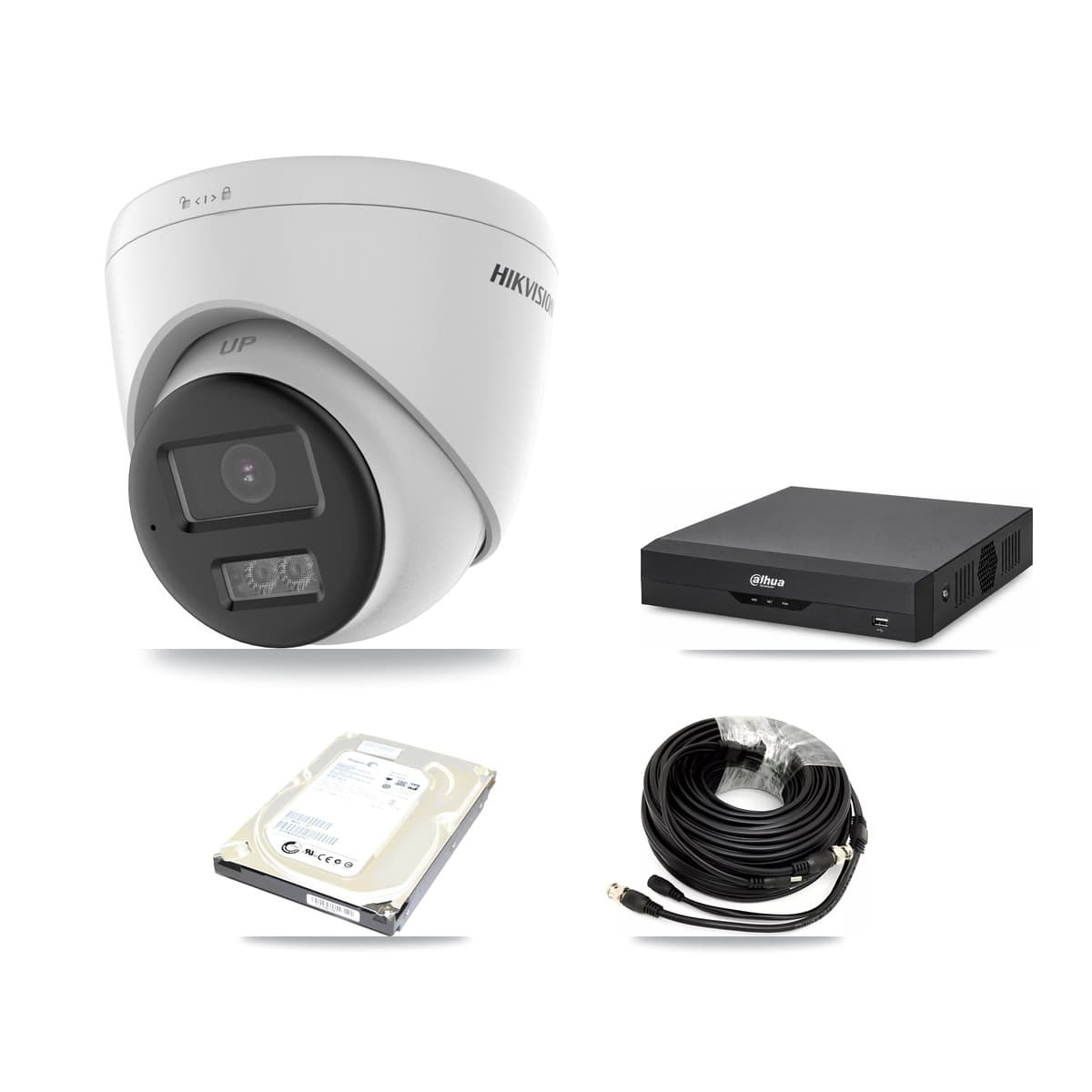 Hikvision & Dahua 4-Channel 5MP CCTV Kit — 1 DS-2CE78K0T-LTS Turret Camera + 500GB Recording (DH-XVR5104HS-4KL-I2 Recorder) - Image 1