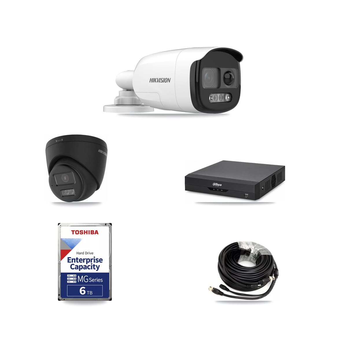 Hikvision & Dahua 4-Channel 5MP – 4K CCTV Kit — 3 5MP Bullet + 1 Black 4K Turret Cameras + 6TB Recording - Image 1