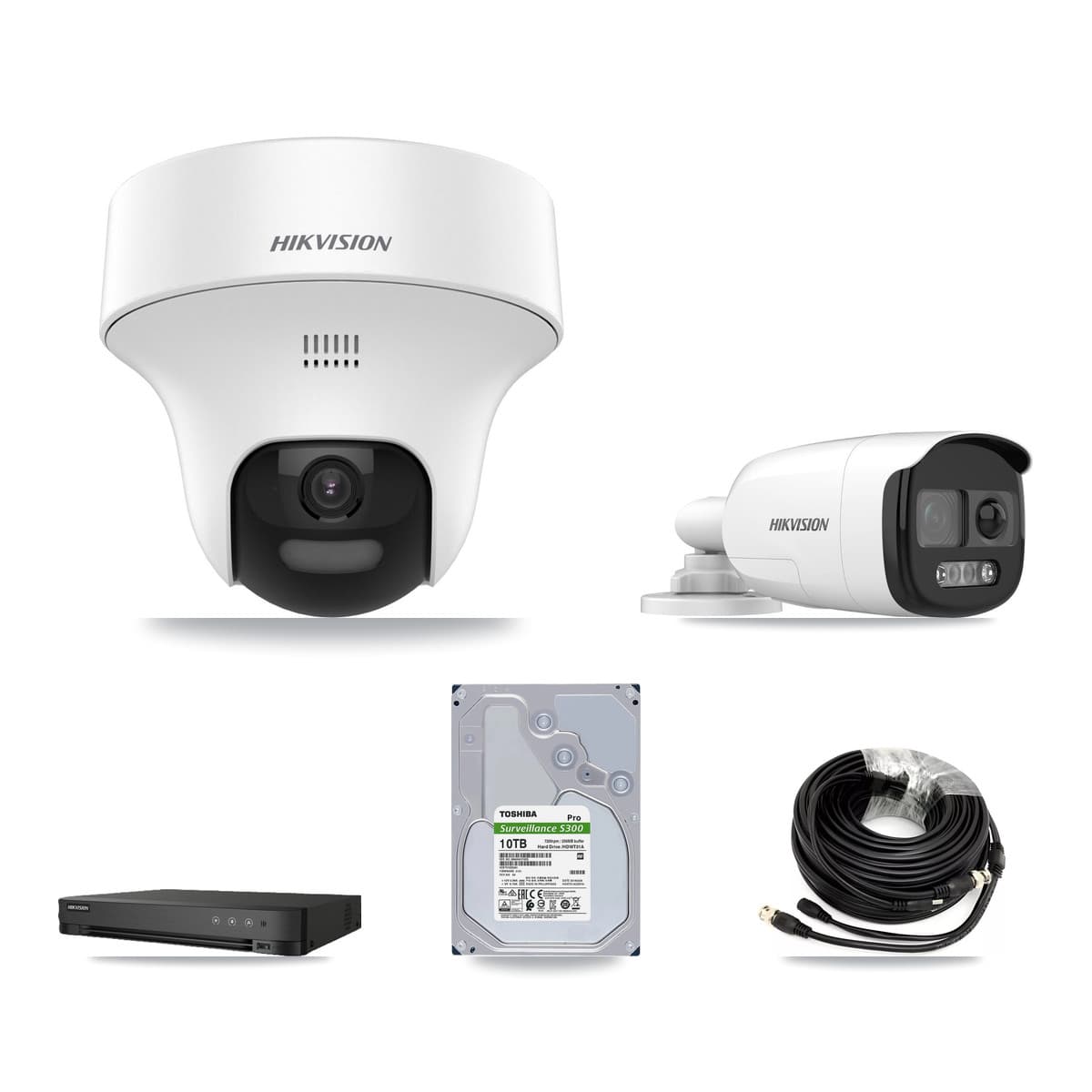 Hikvision 8-Channel 5MP CCTV Kit — 1 DS-2CE12KF3T Bullet + 7 DS-2CE70K0T Turret Cameras + 10TB Recording (IDS-7208HQHI Recorder) - Image 1