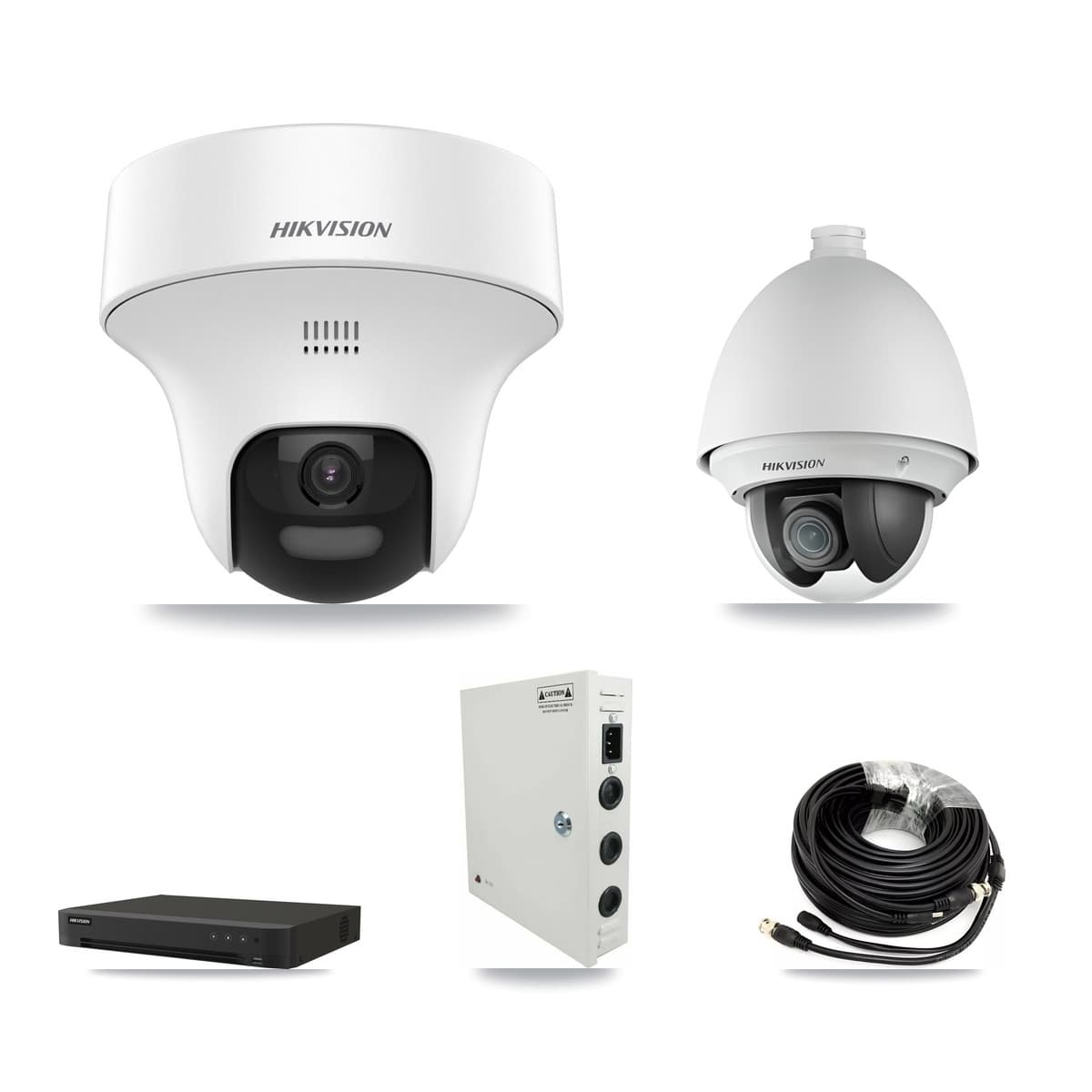 Hikvision 8-Channel 2MP – 5MP CCTV Kit — 1 DS-2AE4225T-A 2MP PTZ + 6 DS-2CE70K0T-PTLTS 5MP Turret Cameras + 8TB Recording (IDS-7208HUHI-M1/XT Recorder) - Image 1