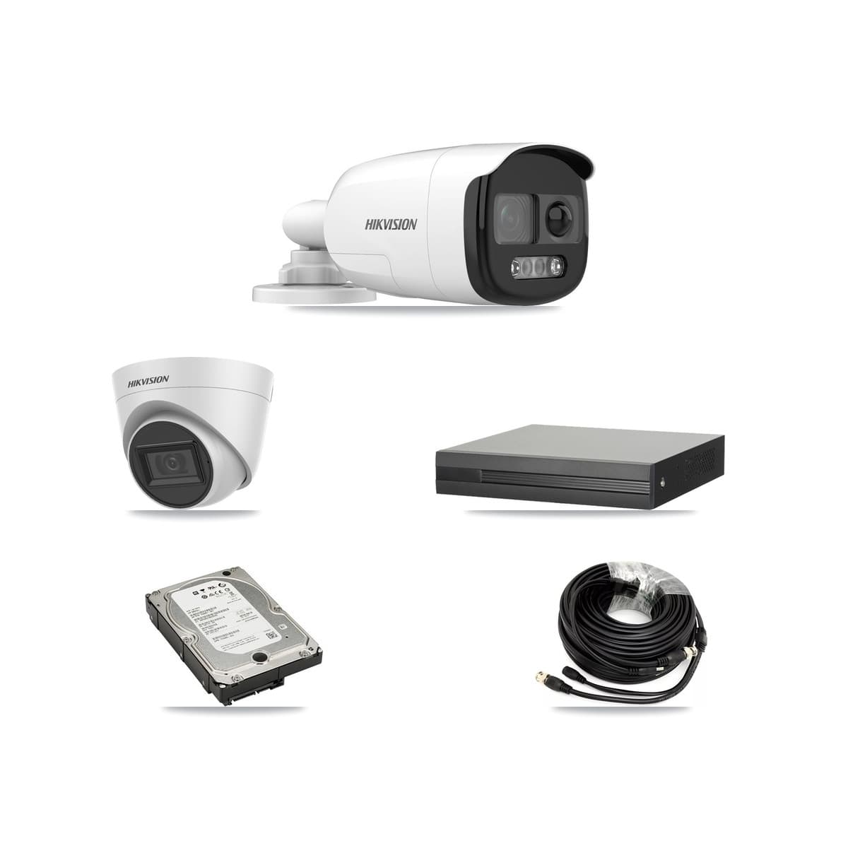 Hikvision 4-Channel 5MP CCTV Kit — 2 Bullet + 2 White Turret Cameras + 5TB Recording (XVR-3104HS Recorder) - Image 1