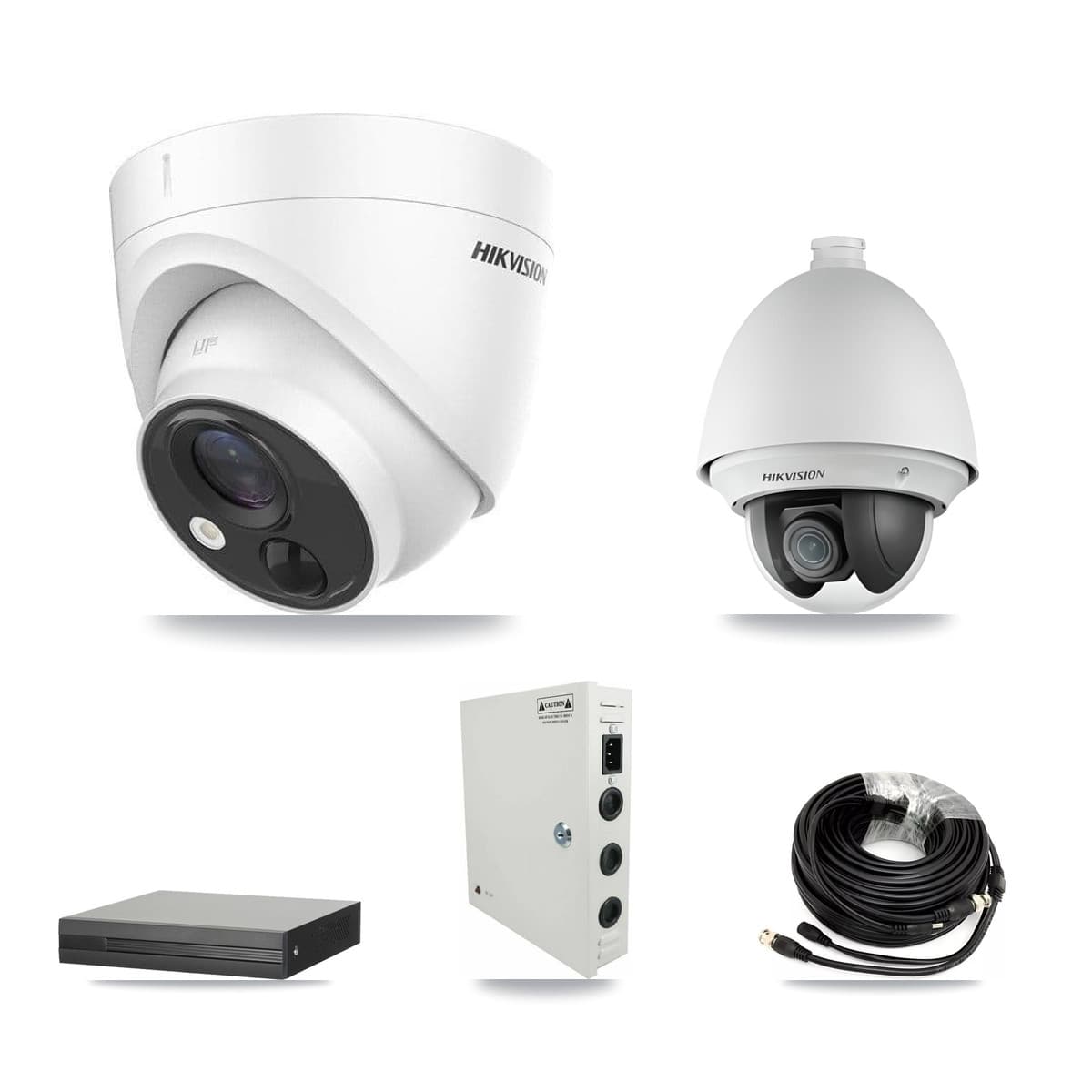 Hikvision 8-Channel 2MP – 5MP CCTV Kit — 1 DS-2AE4225T 2MP PTZ + 6 DS-2CE71H0T 5MP Turret Cameras + 8TB Recording (XVR-3108HS Recorder) - Image 1