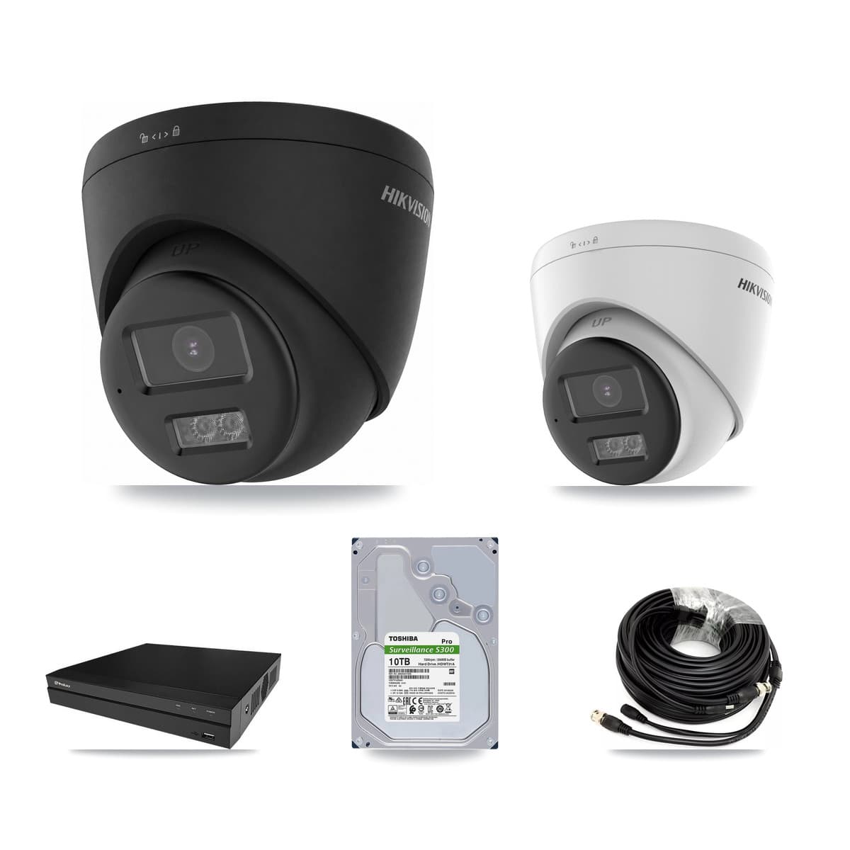 Hikvision & Prolux 8-Channel 5MP – 4K CCTV Kit — 1 DS-2CE78K0T-LTS 5MP + 3 Black DS-2CE78U0T-LTS-BLACK 4K Turret Cameras + 10TB Recording (PXD-5208AN-4KL-X-8P Recorder) - Image 1