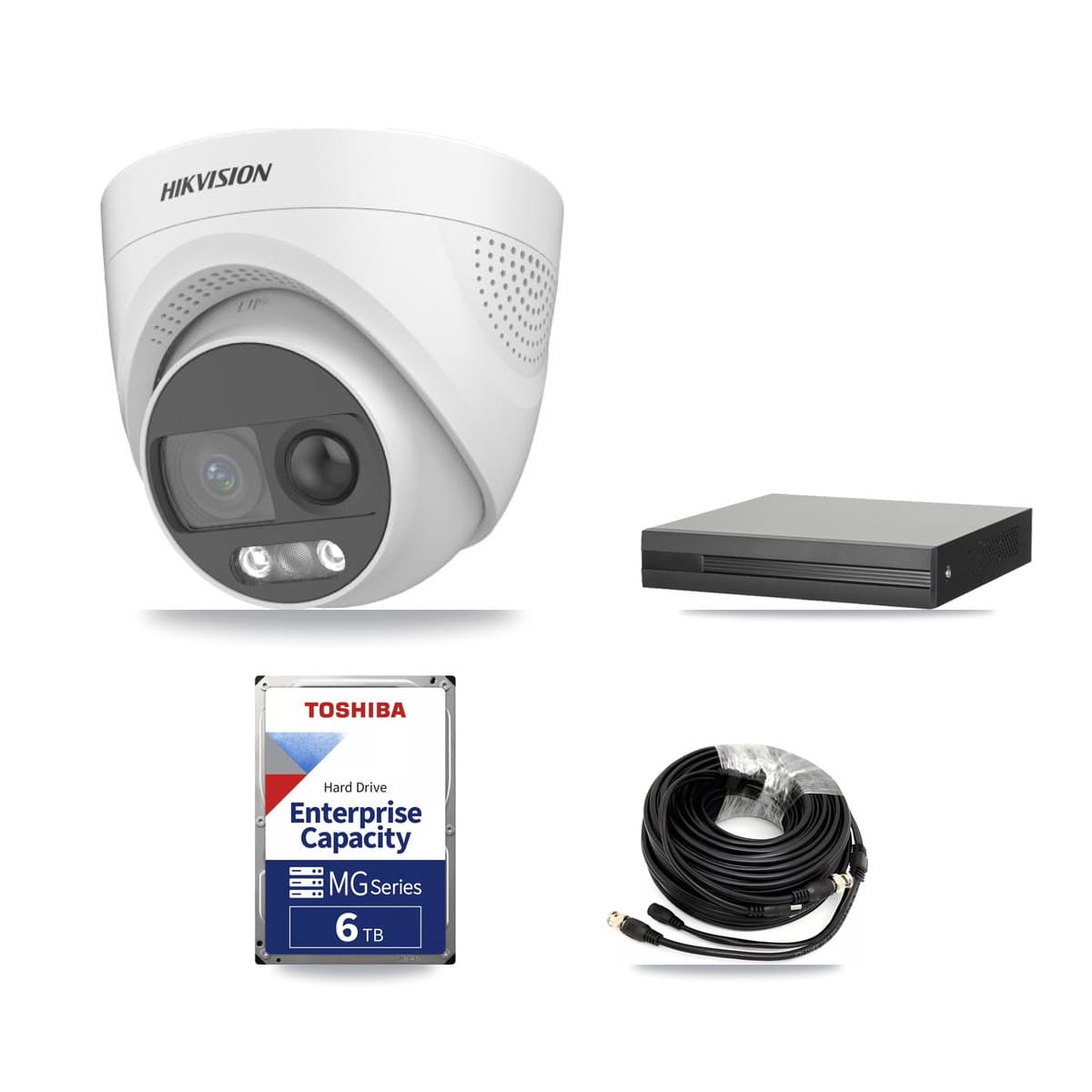 Hikvision 4-Channel 5MP CCTV Kit — 4 DS-2CE72KF3T Turret Cameras + 6TB Recording (XVR-3104HS Recorder) - Image 1