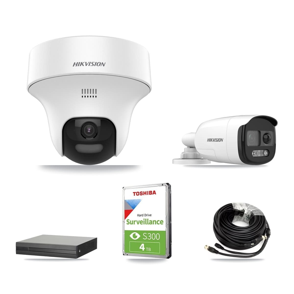Hikvision 4-Channel 5MP CCTV Kit — 1 DS-2CE12KF3T Bullet + 2 DS-2CE70K0T Turret Cameras + 4TB Recording (XVR-3104HS Recorder) - Image 1