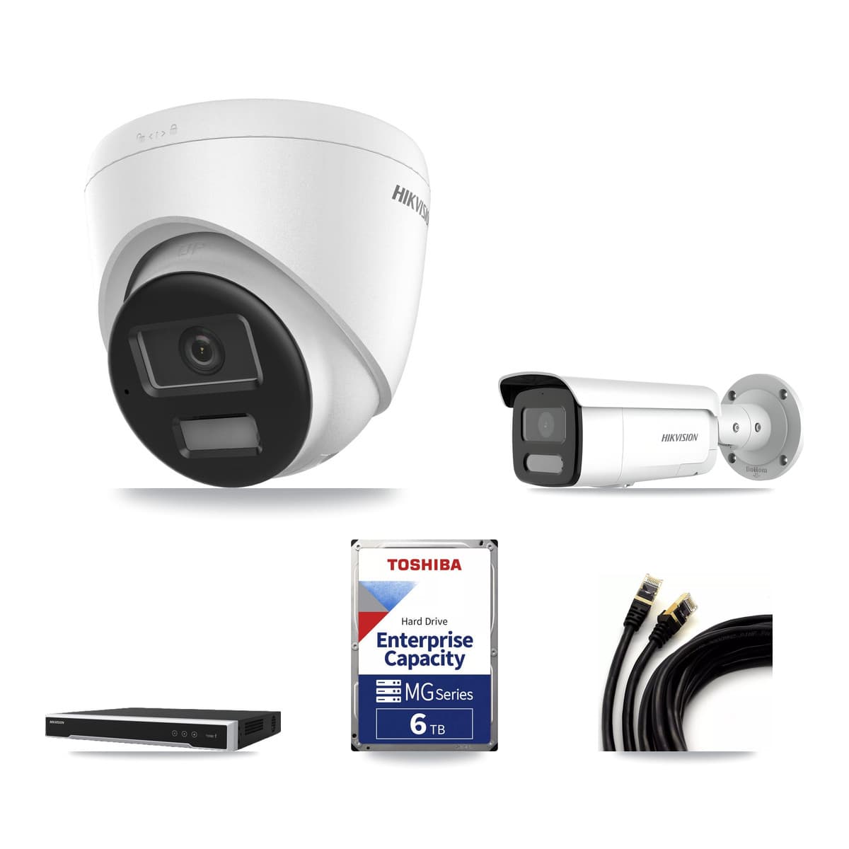 Hikvision 8-Channel 4MP – 4K CCTV Kit — 2 DS-2CD1383G2-LIUF/SL 4K Turret + 1 DS-2CD2T47G2H-LISU/SL 4MP Bullet Cameras + 6TB Recording (DS-7608NI-M2/8P Recorder) - Image 1
