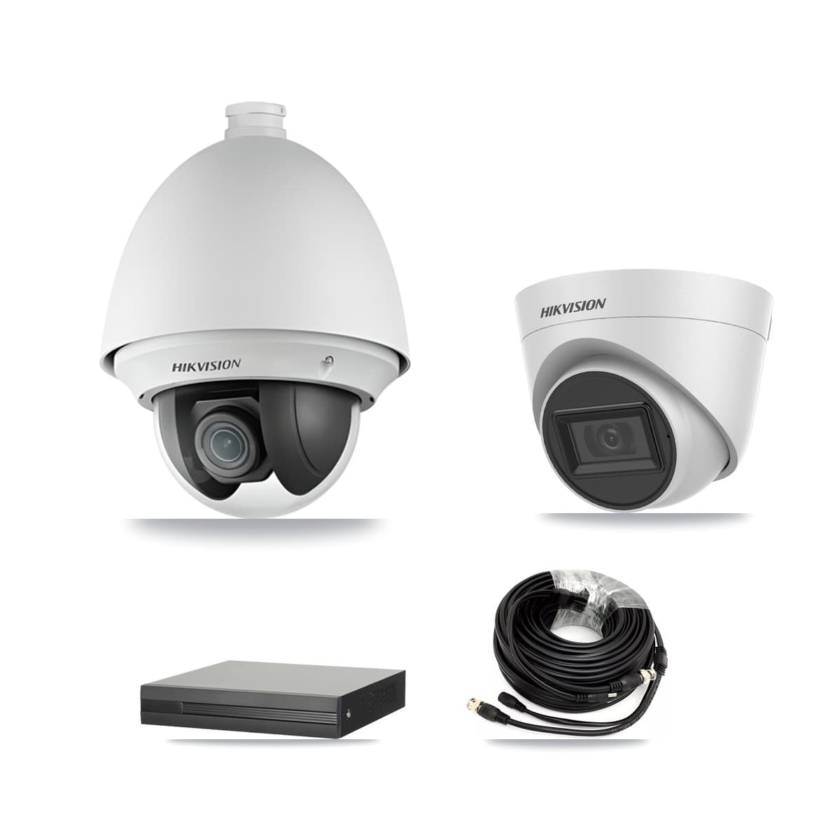 Hikvision 8-Channel 2MP – 5MP CCTV Kit — 1 2MP PTZ + 1 White 5MP Turret Cameras + 2TB Recording (XVR-3108HS Recorder) - Image 1