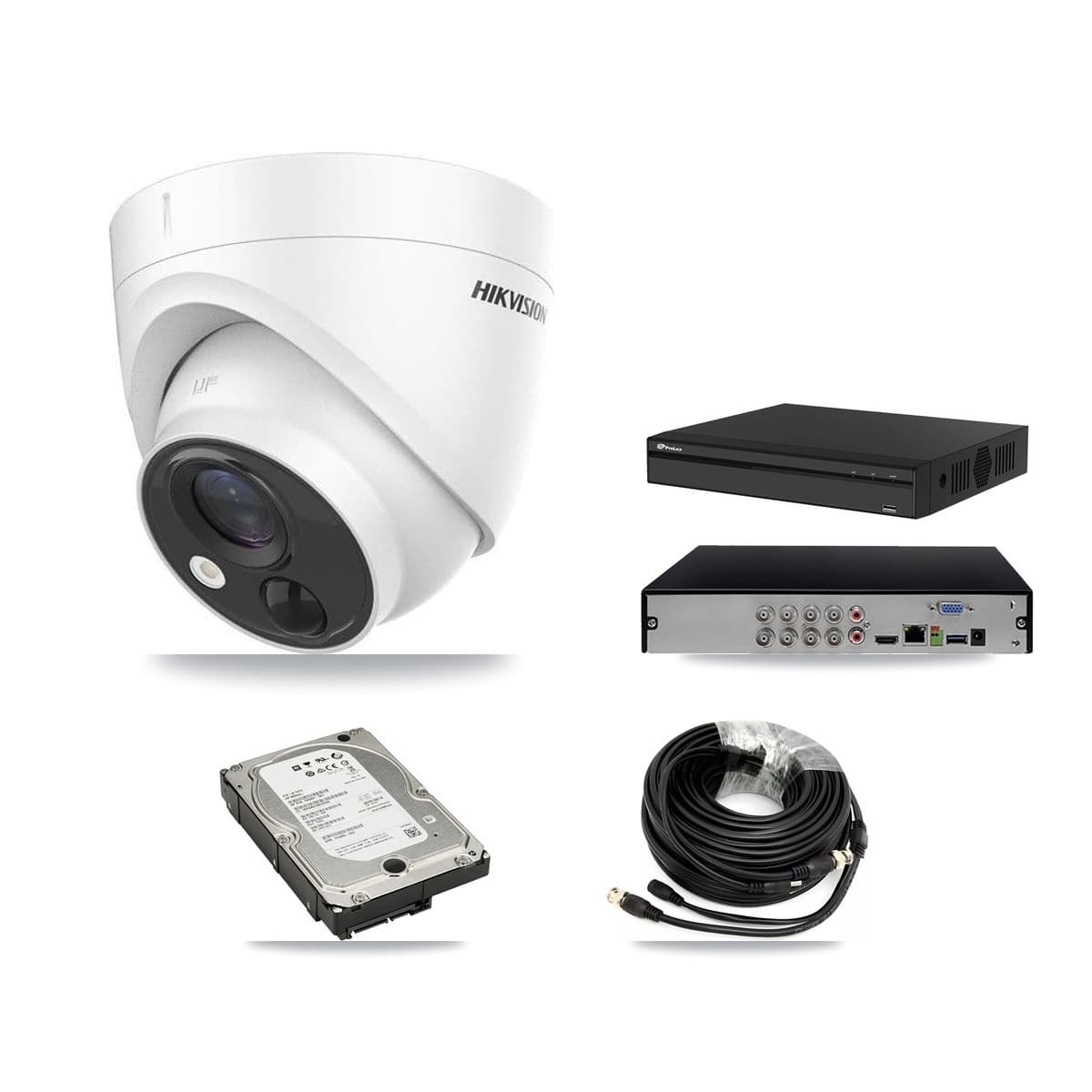 Hikvision & Prolux 8-Channel 5MP CCTV Kit — 4 DS-2CE71H0T Turret Cameras + 5TB Recording (PXD-5108HS Recorder) - Image 1