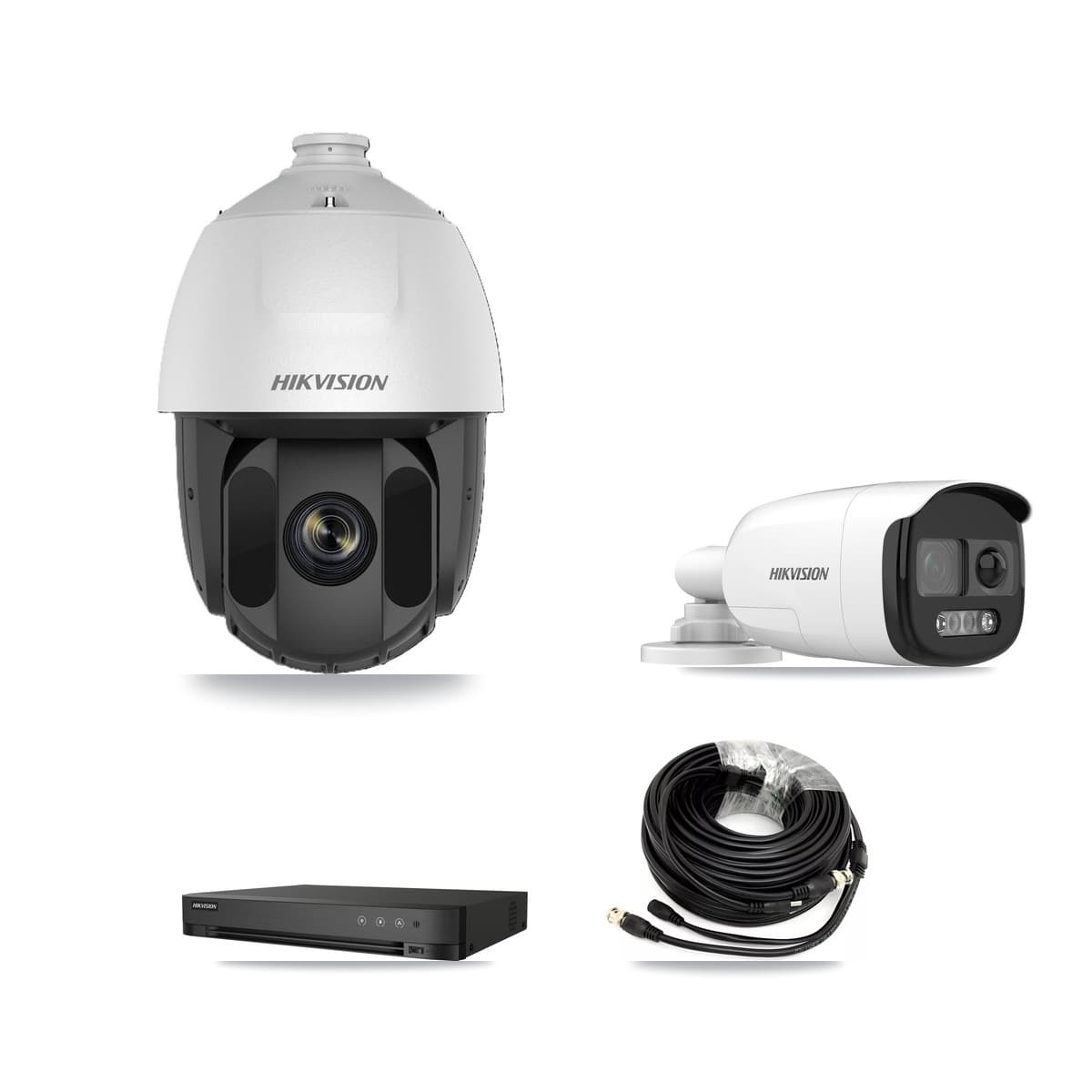 Hikvision 4-Channel 2MP – 5MP CCTV Kit — 1 DS-2AE5225TI 2MP PTZ + 1 DS-2CE12KF3T 5MP Bullet Cameras + 1TB Recording (IDS-7204HQHI Recorder) - Image 1
