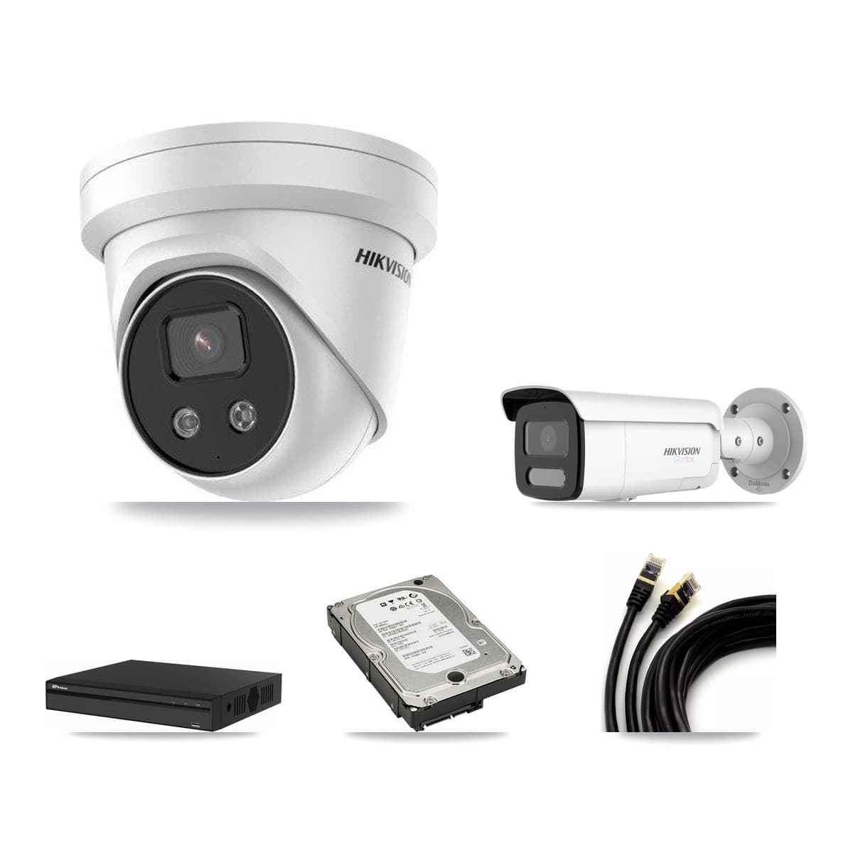 Hikvision & Prolux 4-Channel 5MP – 4K CCTV Kit — 1 4K Bullet + 2 5MP Turret Cameras + 5TB Recording - Image 1