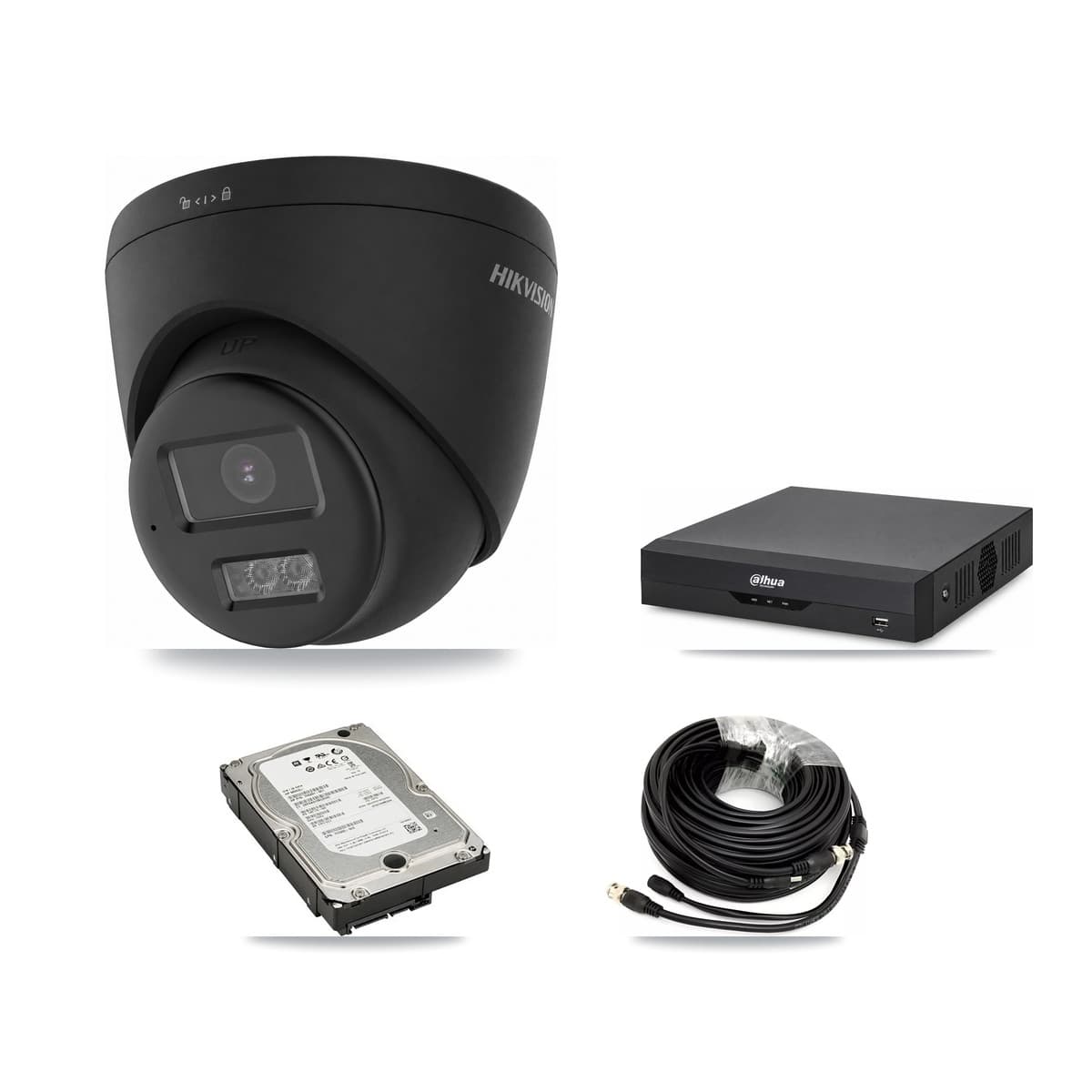 Hikvision & Dahua 4-Channel 4K CCTV Kit — 2 Black Turret Cameras + 5TB Recording - Image 1