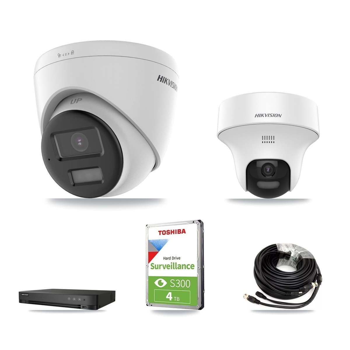 Hikvision 4-Channel 5MP CCTV Kit — 1 DS-2CE70K0T + 2 DS-2CE78K0T Turret Cameras + 4TB Recording (IDS-7204HUHI Recorder) - Image 1