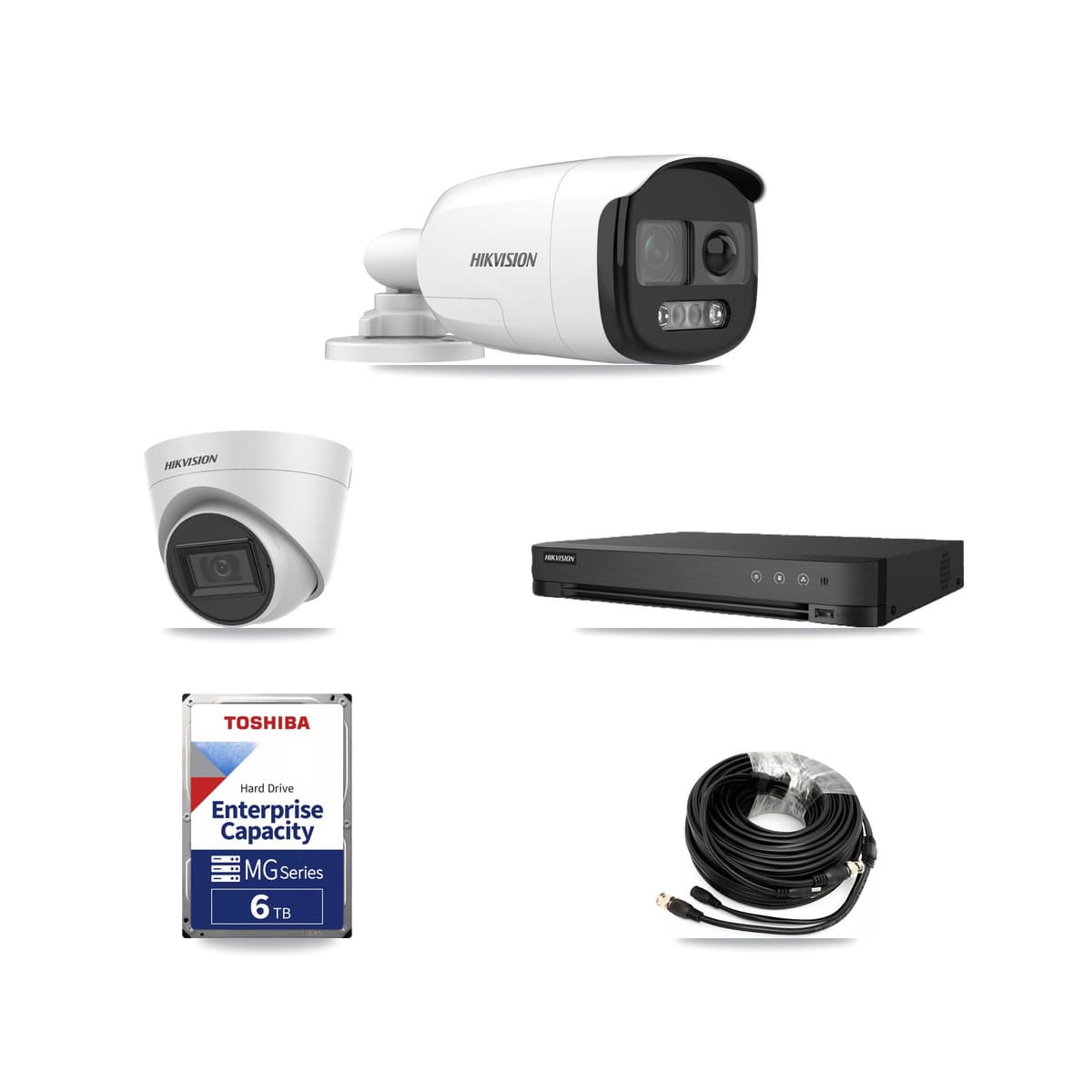 Hikvision 8-Channel 5MP CCTV Kit — 4 Bullet + 1 White Turret Cameras + 6TB Recording (IDS-7208HQHI Recorder) - Image 1