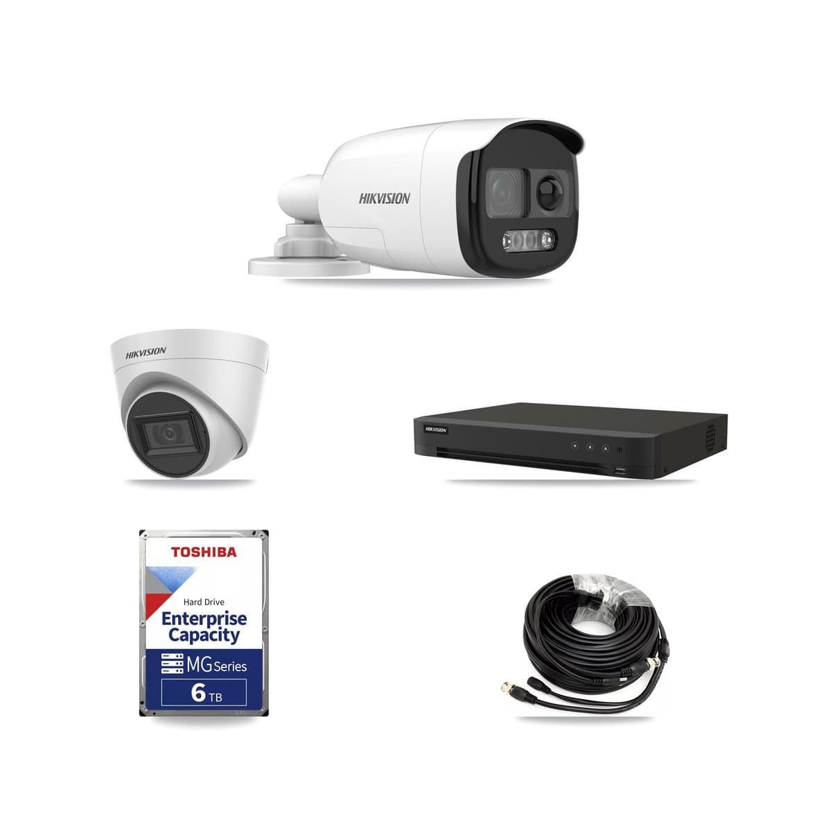 Hikvision 16-Channel 5MP CCTV Kit — 4 Bullet + 1 White Turret Cameras + 6TB Recording (IDS-7216HQHI Recorder) - Image 1