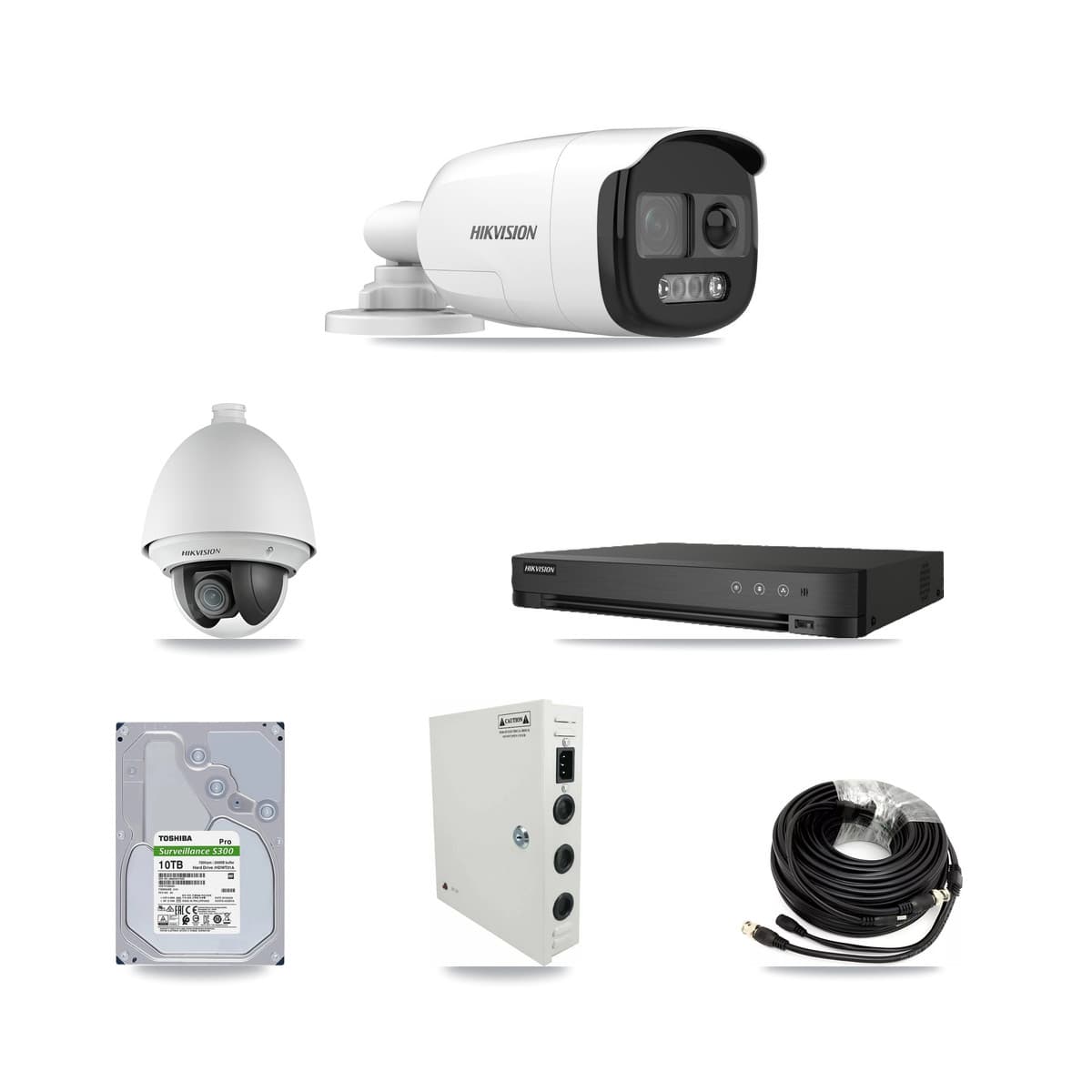 Hikvision 8-Channel 2MP – 5MP CCTV Kit — 2 DS-2AE4225T 2MP PTZ + 6 DS-2CE12KF3T 5MP Bullet Cameras + 10TB Recording (IDS-7208HQHI Recorder) - Image 1