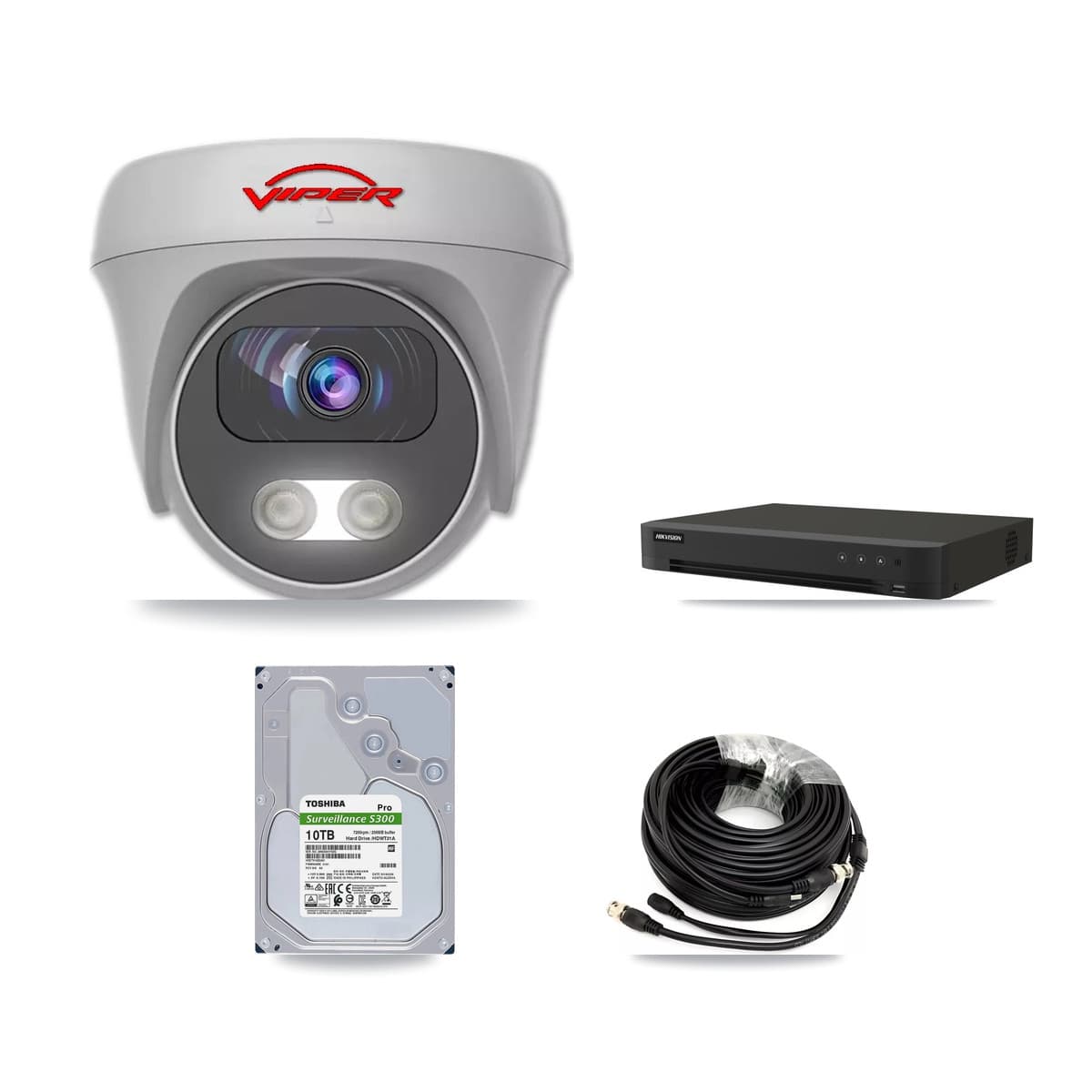 Viper & Hikvision 8-Channel 5MP CCTV Kit — 8 White VIPER-5MP-3K-AOC-WHITE-2.8MM Cameras + 10TB Recording (IDS-7208HUHI-M1/XT Recorder) - Image 1