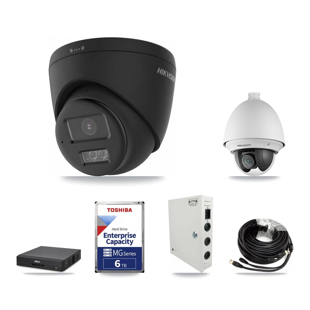 Hikvision & Dahua 4-Channel 2MP – 4K CCTV Kit — 1 2MP PTZ + 2 Black 4K Turret Cameras + 6TB Recording - Image 1