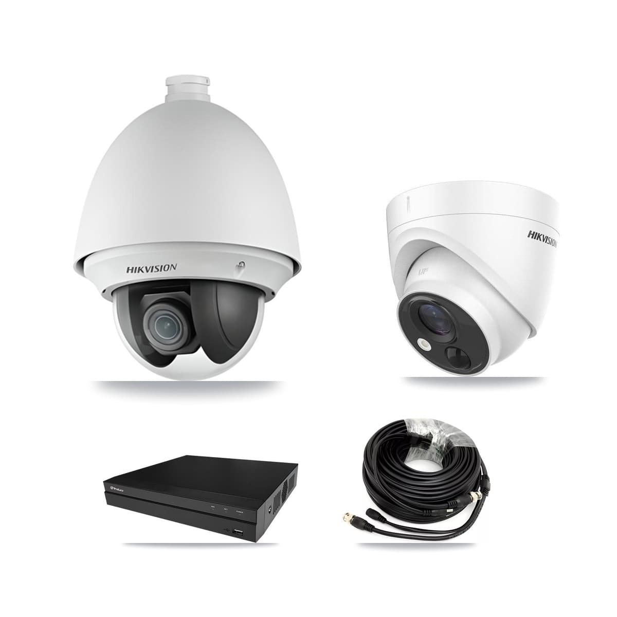 Hikvision & Prolux 8-Channel 2MP – 5MP CCTV Kit — 1 DS-2AE4225T 2MP PTZ + 1 DS-2CE71H0T 5MP Turret Cameras + 2TB Recording (PXD-5208AN Recorder) - Image 1