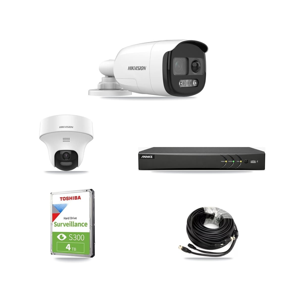 Hikvision & ANNKE 4-Channel 5MP CCTV Kit — 2 DS-2CE12KF3T Bullet + 1 DS-2CE70K0T Turret Cameras + 4TB Recording - Image 1