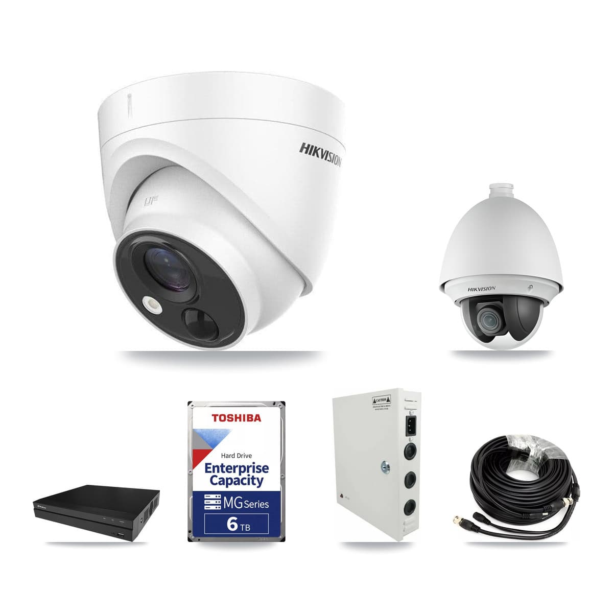 Hikvision & Prolux 8-Channel 2MP – 5MP CCTV Kit — 1 DS-2AE4225T 2MP PTZ + 4 DS-2CE71H0T 5MP Turret Cameras + 6TB Recording - Image 1