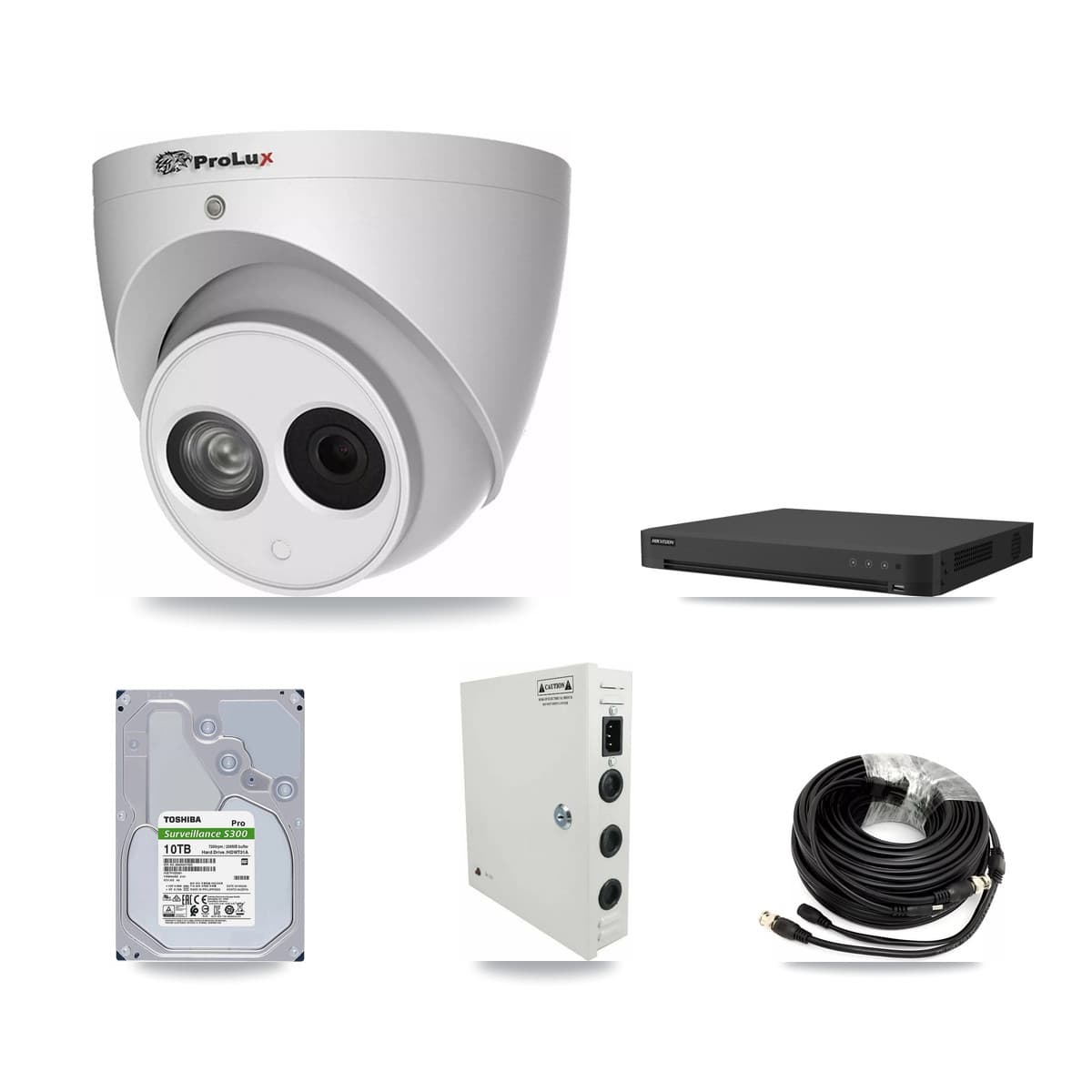 Prolux & Hikvision 32-Channel 4MP CCTV Kit — 16 Turret Cameras + 2× 10TB Recording (IDS-7232HQHI Recorder) - Image 1