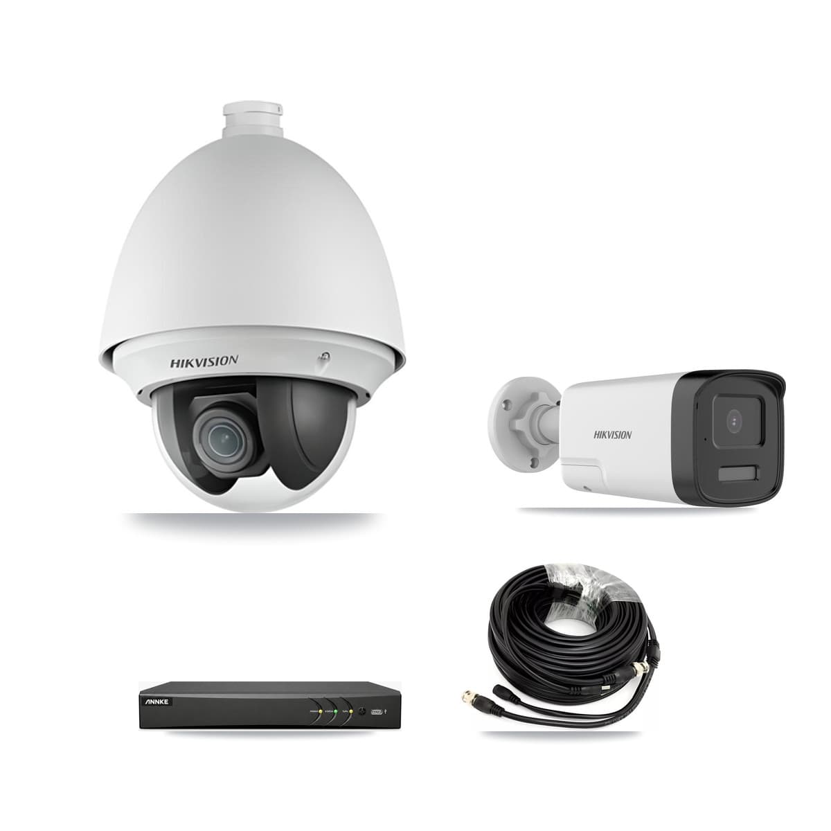 Hikvision & ANNKE 4-Channel 2MP – 5MP CCTV Kit — 1 DS-2AE4225T 2MP PTZ + 1 DS-2CE17K0T 5MP Bullet Cameras + 2TB Recording - Image 1