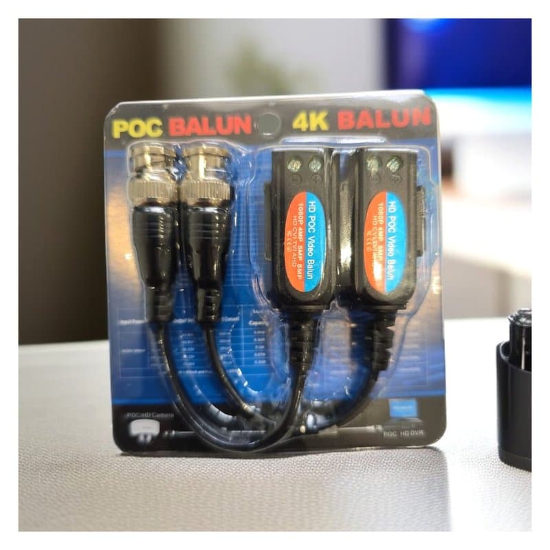 8MP 4K Passive PoC CCTV Video Balun BNC Screw Terminal