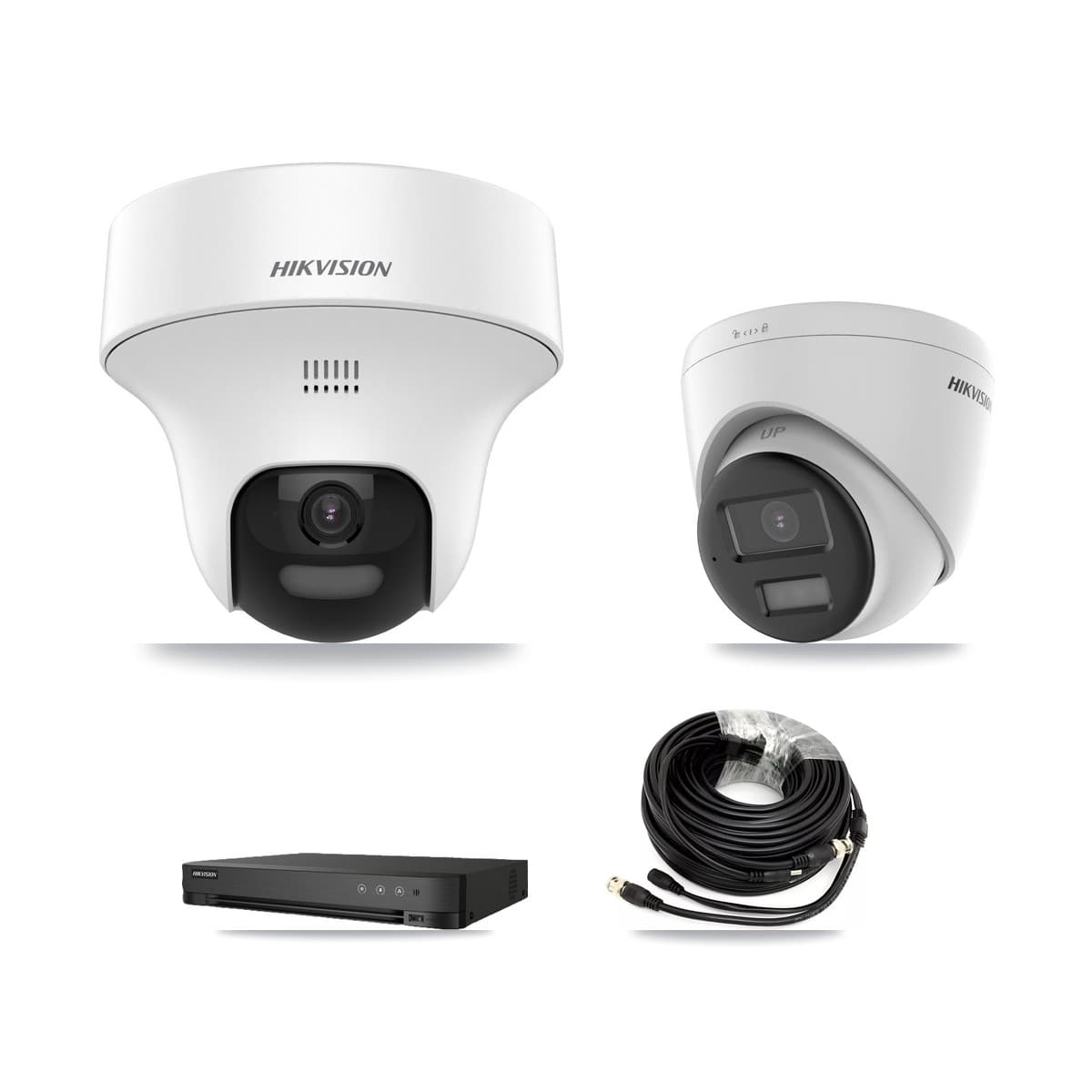 Hikvision 8-Channel 5MP CCTV Kit — 1 DS-2CE70K0T-PTLTS + 1 DS-2CE78K0T-LPTS Turret Cameras + 2TB Recording (IDS-7208HQHI-M1/XT Recorder) - Image 1