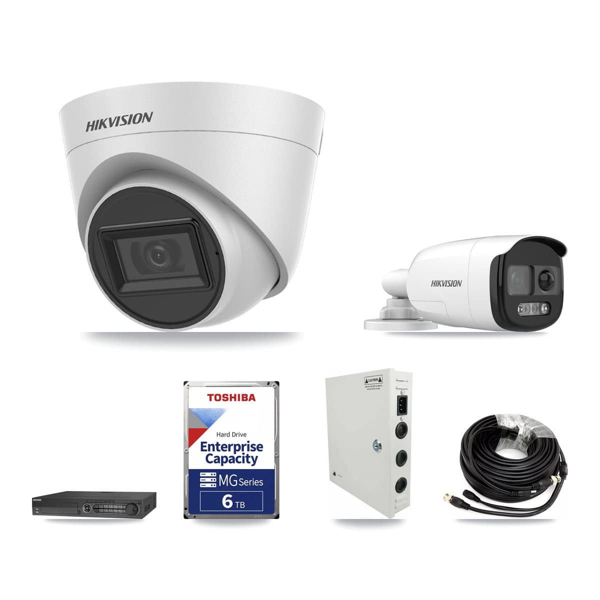 Hikvision 32-Channel 5MP CCTV Kit — 1 Bullet + 8 White Turret Cameras + 2× 6TB Recording - Image 1