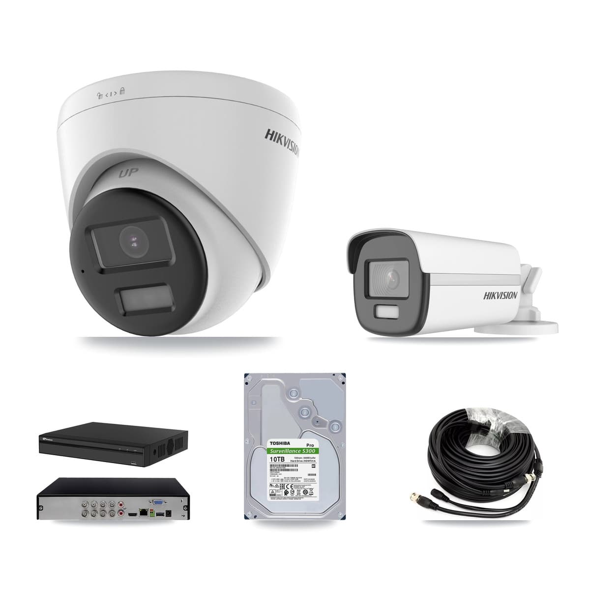 Hikvision & Prolux 8-Channel 4K CCTV Kit — 1 Bullet + 3 Turret Cameras + 10TB Recording (PXD-5108HS Recorder) - Image 1