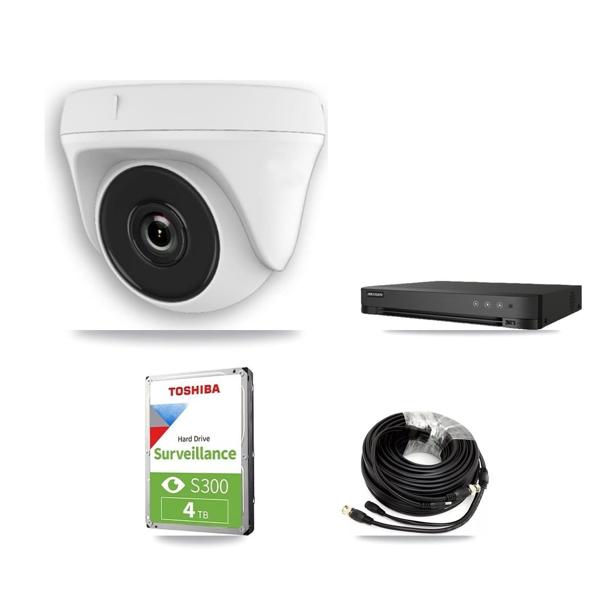 Hikvision 4-Channel 2MP CCTV Kit — 4 White Dome Cameras + 4TB Recording (DS-7204HGHI Recorder) - Image 1