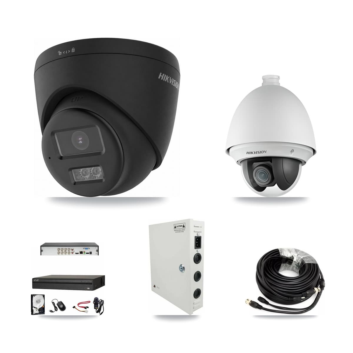 Hikvision & Dahua 8-Channel 2MP – 4K CCTV Kit — 1 2MP PTZ + 3 Black 4K Turret Cameras + 8TB Recording (XVR-3108AD Recorder) - Image 1
