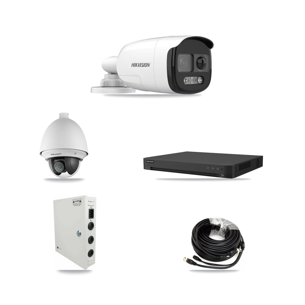 Hikvision 16-Channel 2MP – 5MP CCTV Kit — 1 DS-2AE4225T 2MP PTZ + 5 DS-2CE12KF3T 5MP Bullet Cameras + 8TB Recording (IDS-7216HUHI Recorder) - Image 1