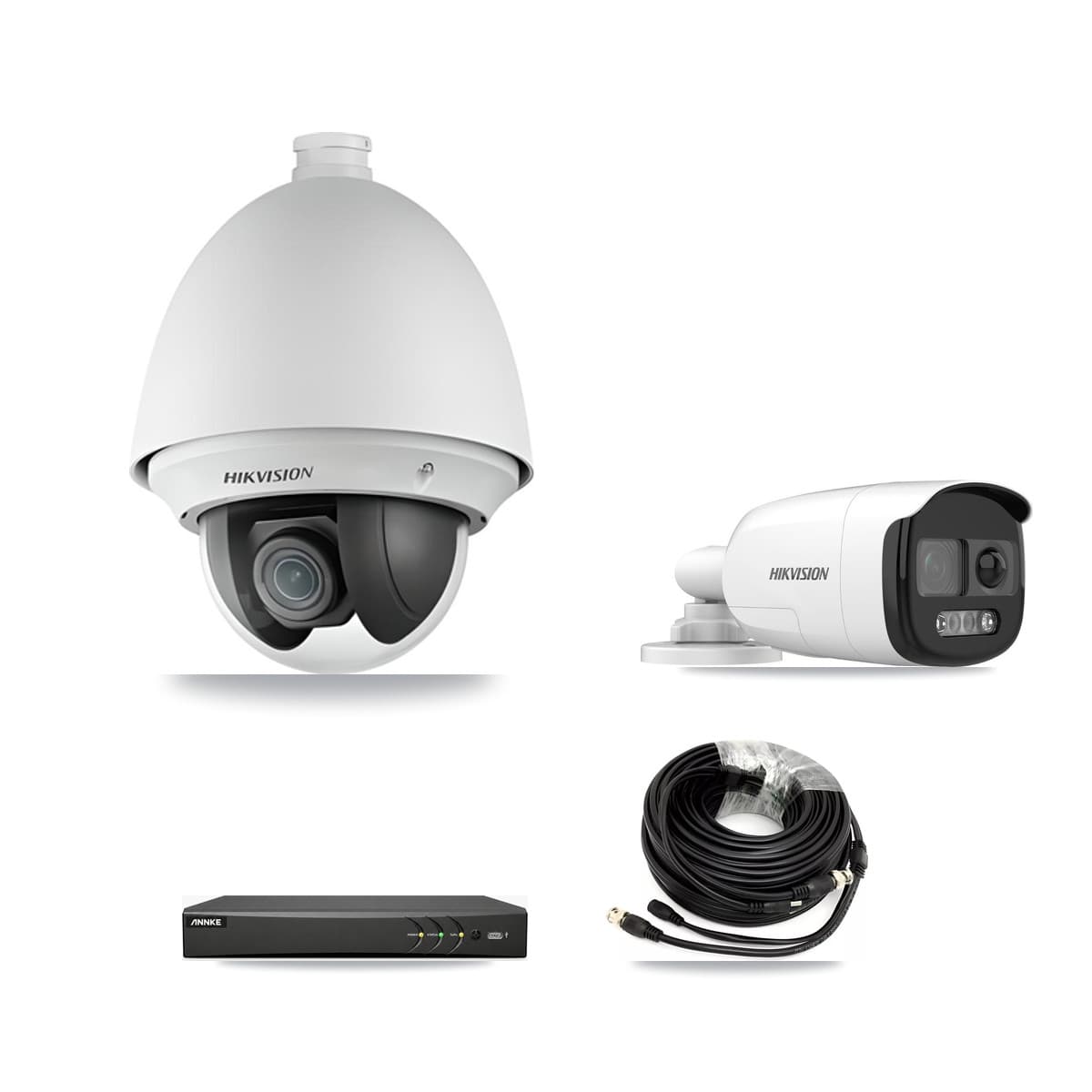 Hikvision & ANNKE 4-Channel 2MP – 5MP CCTV Kit — 1 DS-2AE4225T 2MP PTZ + 1 DS-2CE12KF3T 5MP Bullet Cameras + 2TB Recording - Image 1