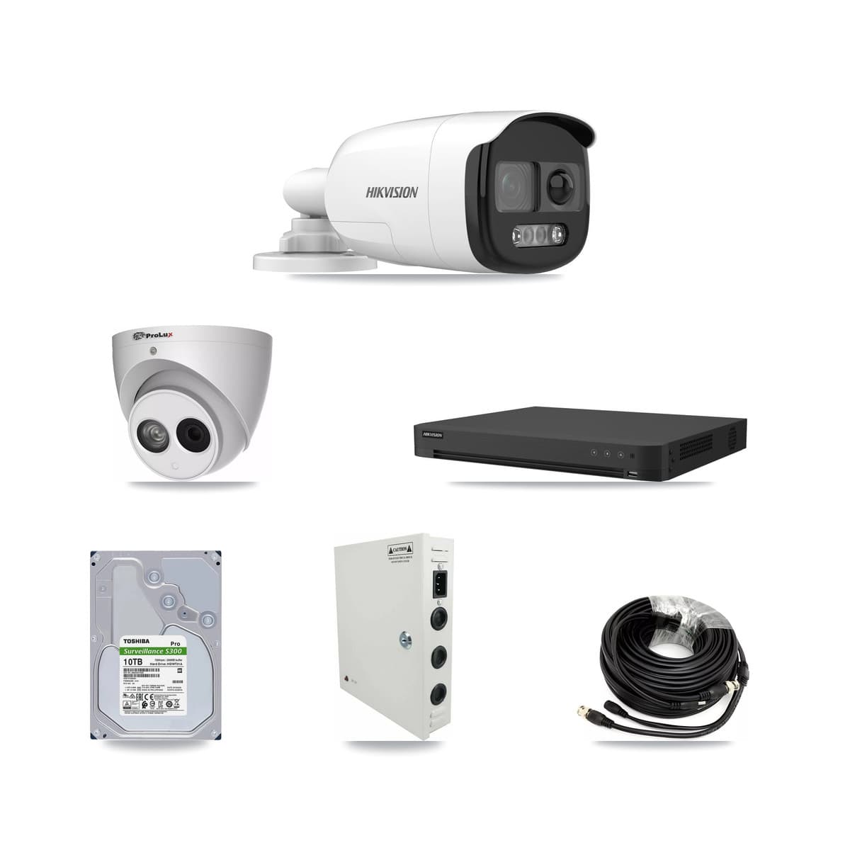 Hikvision & Prolux 16-Channel 4MP – 5MP CCTV Kit — 15 DS-2CE12KF3T 5MP Bullet + 1 PXC-612C4W-A 4MP Turret Cameras + 2× 10TB Recording - Image 1