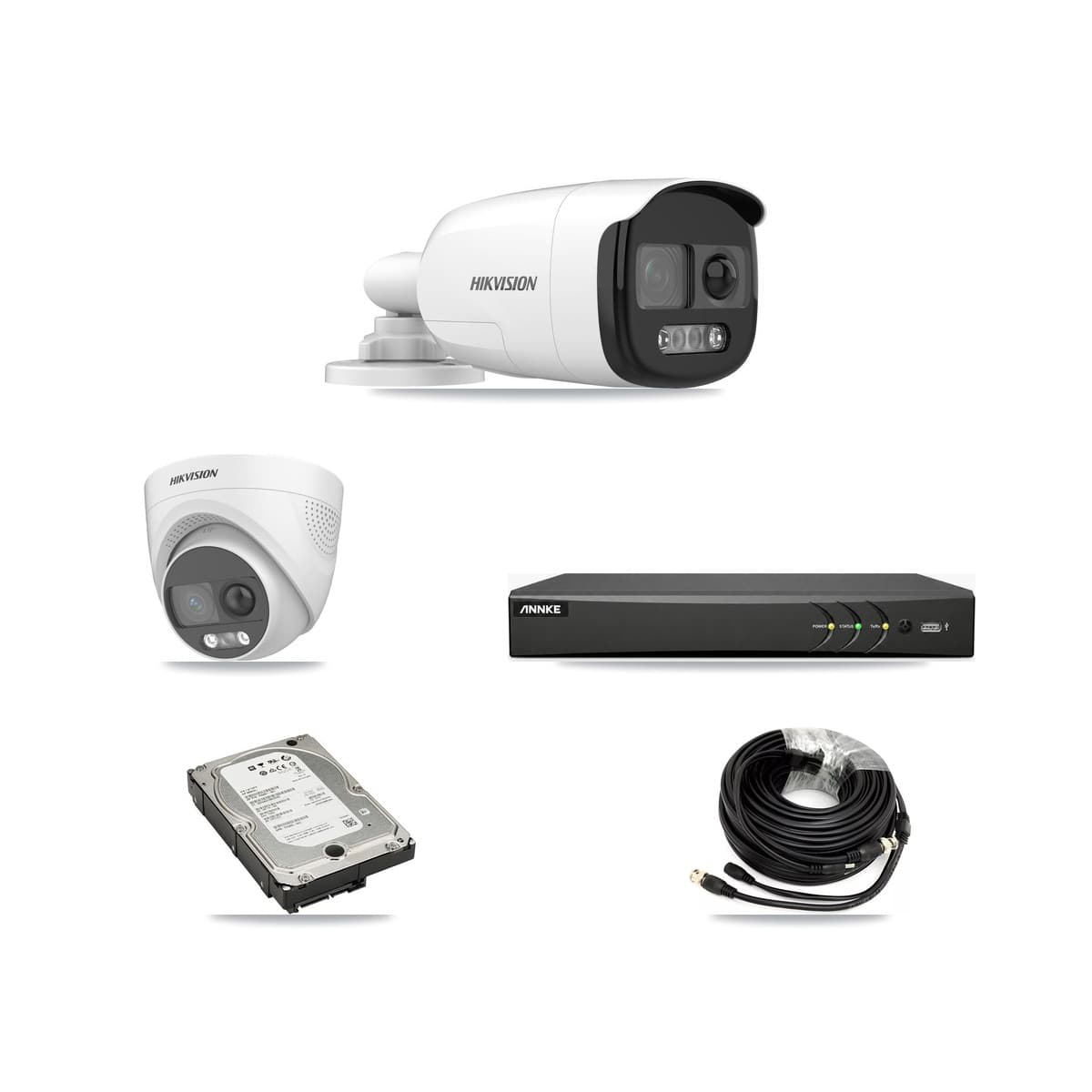 Hikvision & ANNKE 4-Channel 5MP CCTV Kit — 3 DS-2CE12KF3T Bullet + 1 DS-2CE72KF3T Turret Cameras + 5TB Recording - Image 1