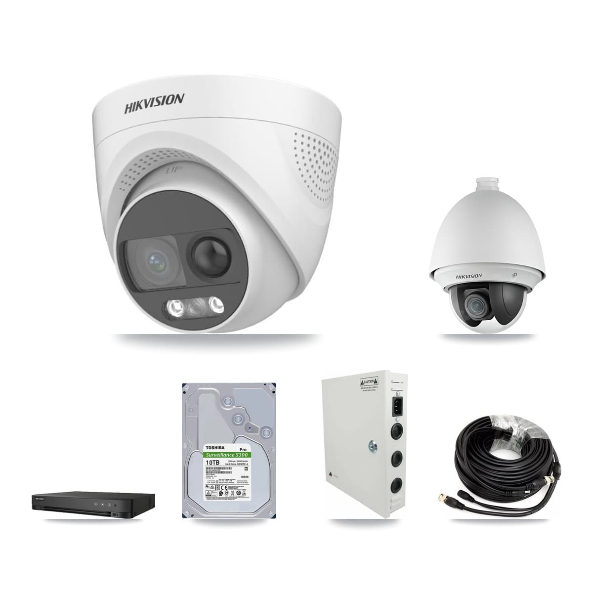 Hikvision 8-Channel 2MP – 5MP CCTV Kit — 2 DS-2AE4225T 2MP PTZ + 6 DS-2CE72KF3T 5MP Turret Cameras + 10TB Recording - Image 1
