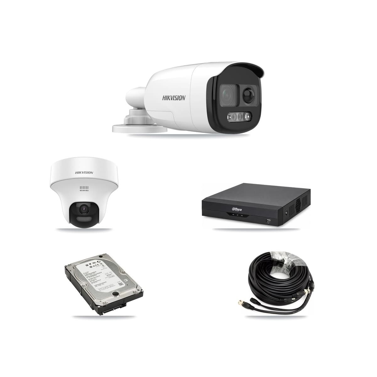 Hikvision & Dahua 4-Channel 5MP CCTV Kit — 3 DS-2CE12KF3T Bullet + 1 DS-2CE70K0T Turret Cameras + 5TB Recording - Image 1