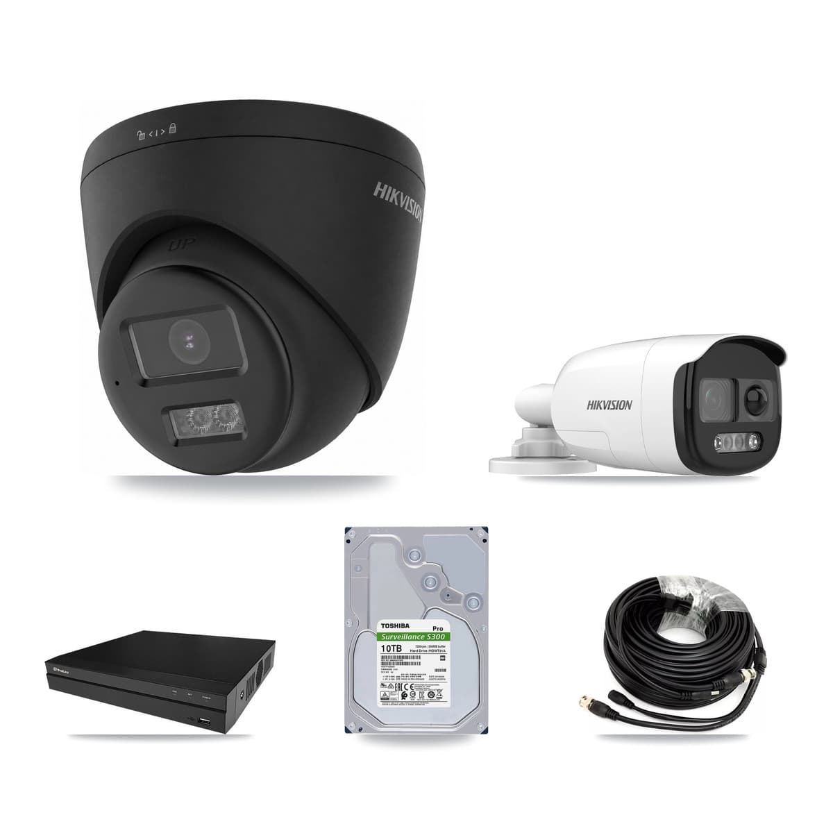 Hikvision & Prolux 8-Channel 5MP – 4K CCTV Kit — 1 5MP Bullet + 7 Black 4K Turret Cameras + 2× 10TB Recording - Image 1