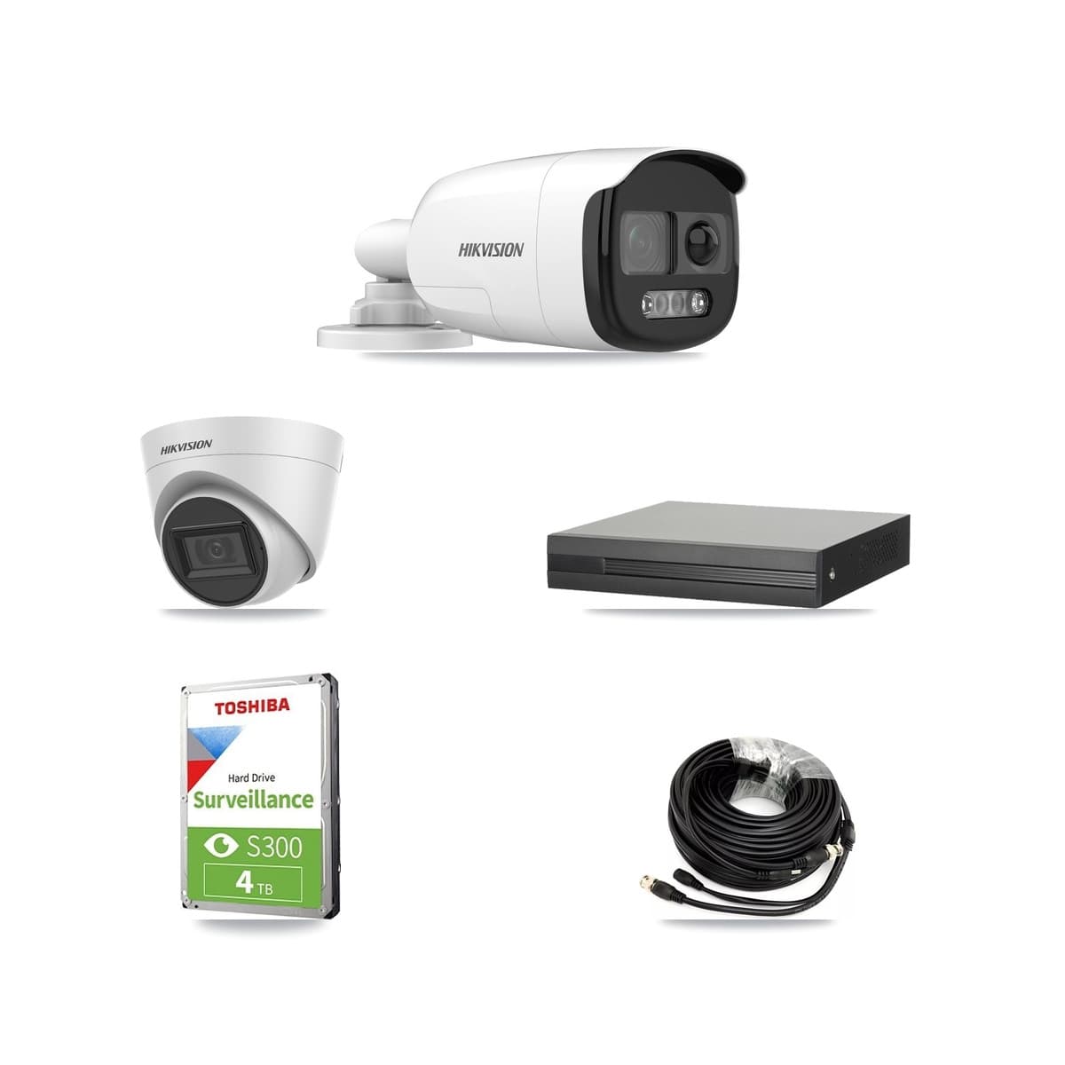 Hikvision 4-Channel 5MP CCTV Kit — 2 Bullet + 1 White Turret Cameras + 4TB Recording (XVR-3104HS Recorder) - Image 1