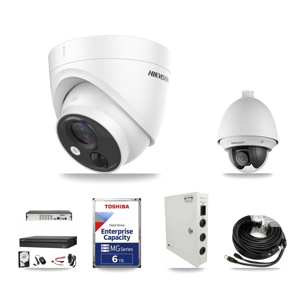 Hikvision & Dahua 8-Channel 2MP – 5MP CCTV Kit — 1 DS-2AE4225T 2MP PTZ + 4 DS-2CE71H0T 5MP Turret Cameras + 6TB Recording - Image 1