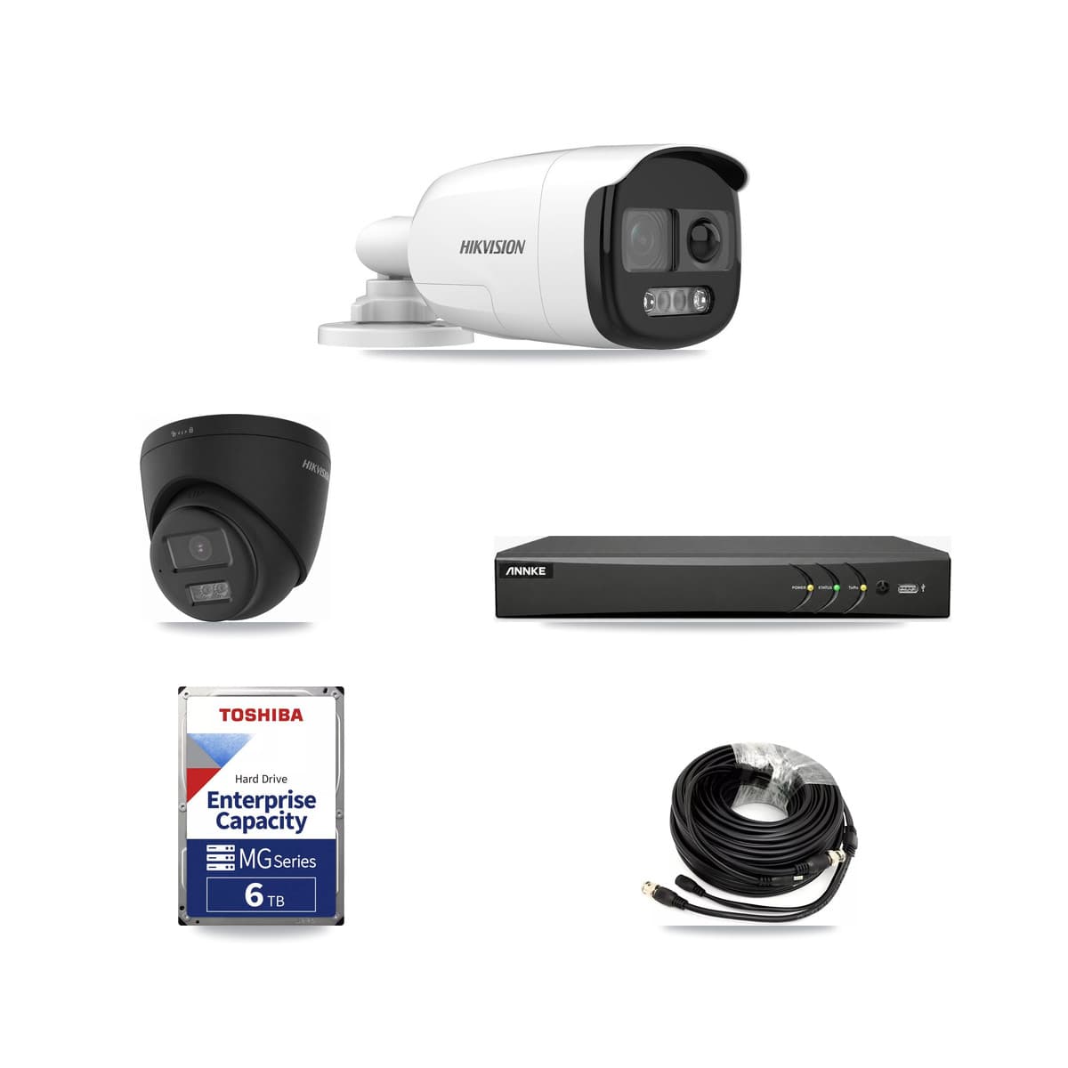 Hikvision & ANNKE 4-Channel 5MP – 4K CCTV Kit — 3 5MP Bullet + 1 Black 4K Turret Cameras + 6TB Recording - Image 1