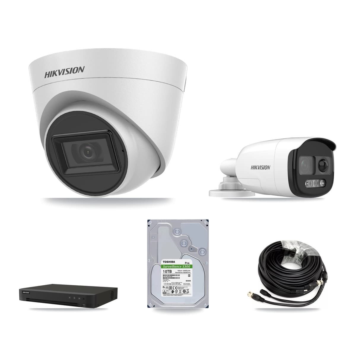 Hikvision 16-Channel 5MP CCTV Kit — 2 Bullet + 6 White Turret Cameras + 10TB Recording (IDS-7216HQHI Recorder) - Image 1
