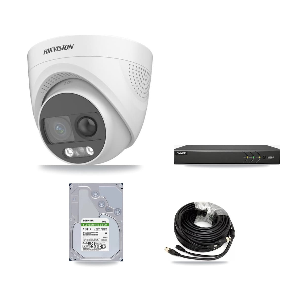 Hikvision & ANNKE 4-Channel 5MP CCTV Kit — 4 DS-2CE72KF3T Turret Cameras + 10TB Recording - Image 1